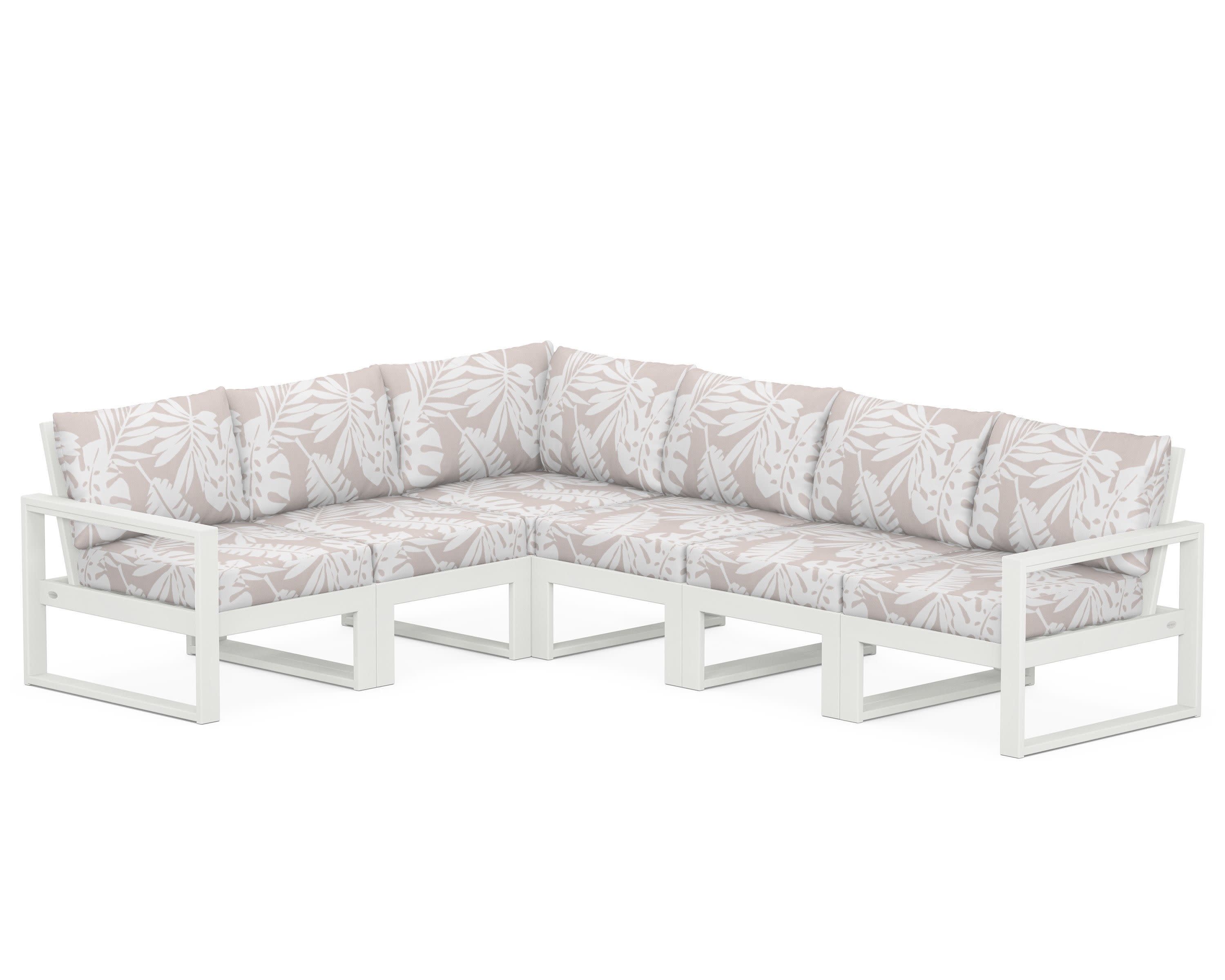 EDGE 6-Piece Modular Deep Seating Set in Vintage White / Leaf Dune Burlap