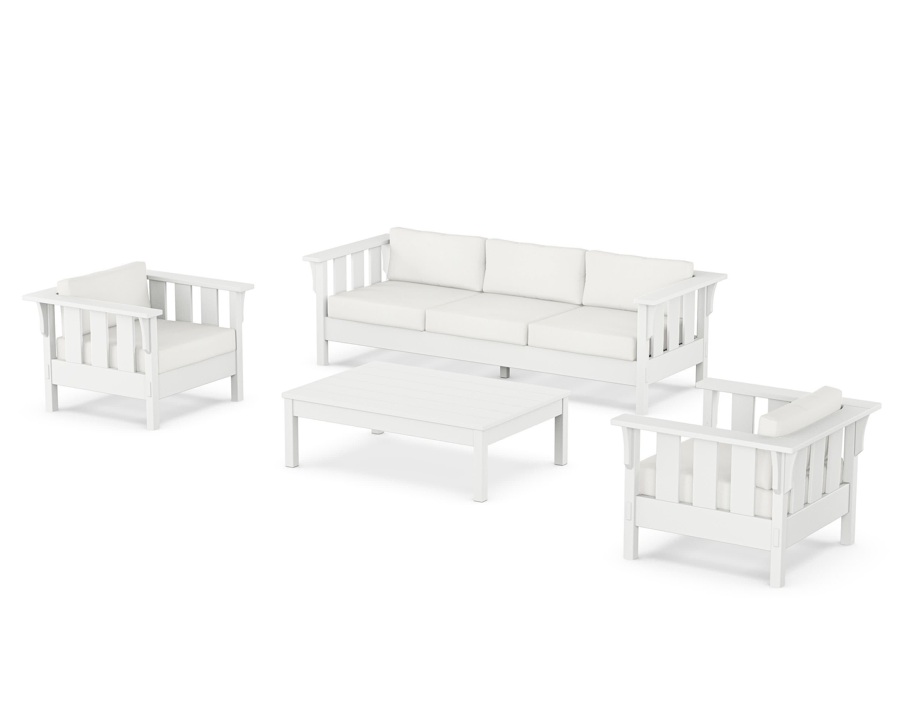 Acadia 4-Piece Deep Seating Set with Sofa in White / Natural Linen