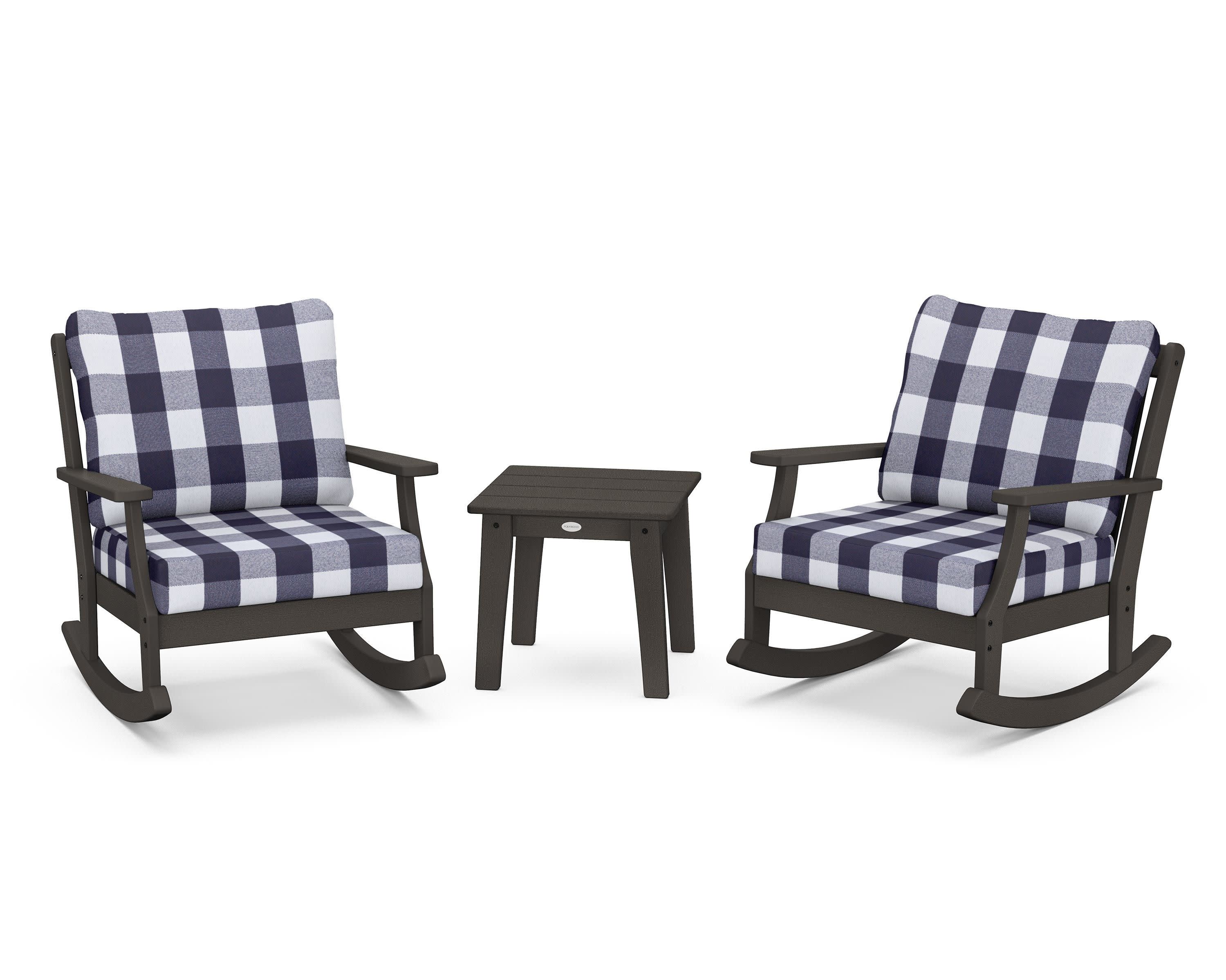 Braxton 3-Piece Deep Seating Rocker Set in Vintage Coffee / Buffalo Plaid Navy