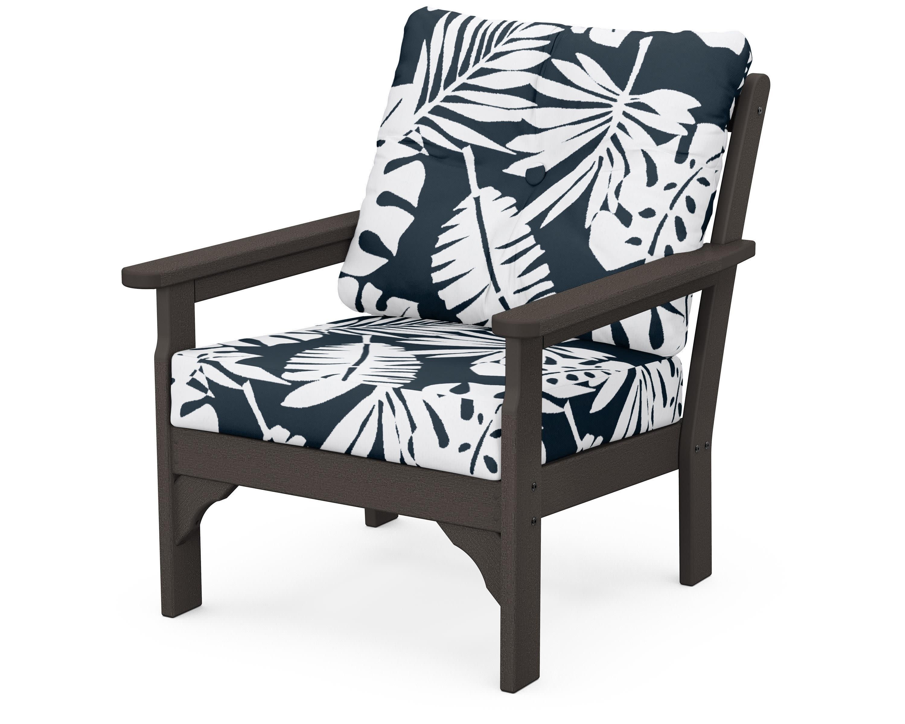 Vineyard Deep Seating Chair in Vintage Coffee / Leaf Marine Indigo