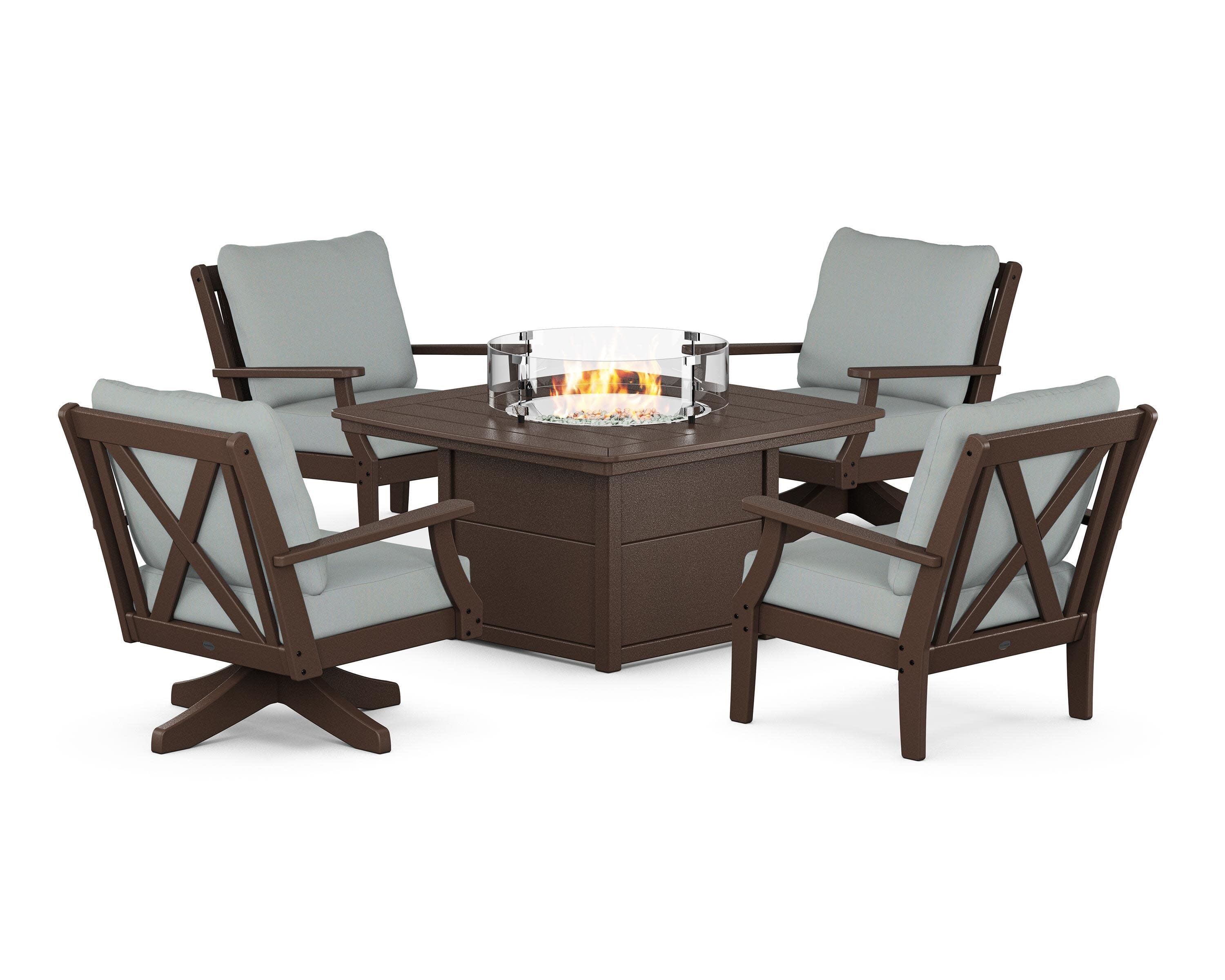 Braxton 5-Piece Deep Seating Set with Fire Table in Mahogany / Spa