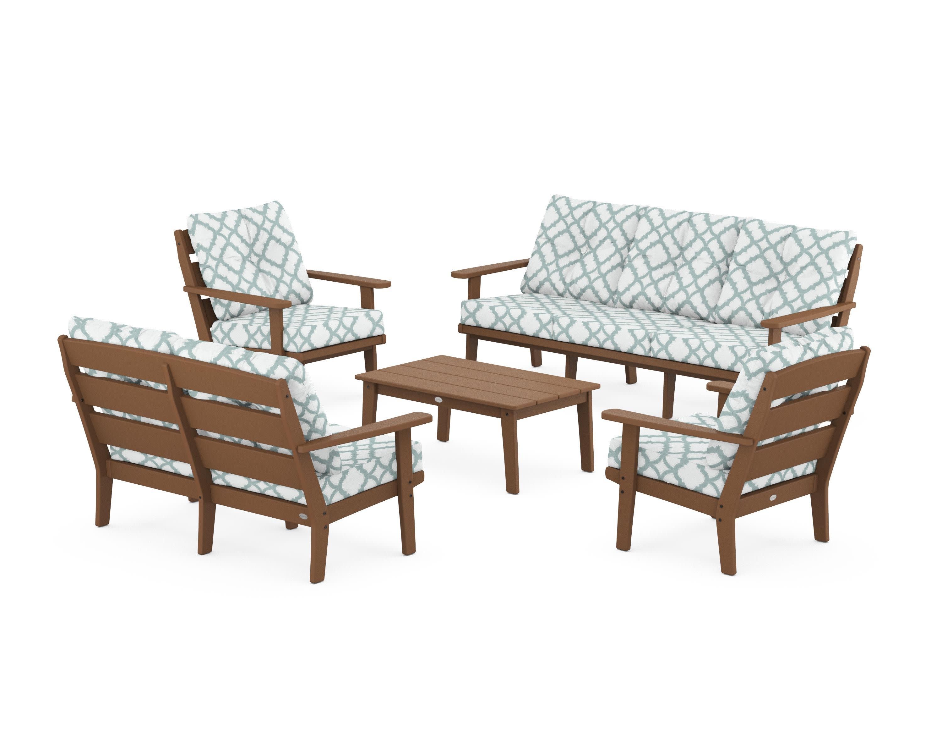 Lakeside 5-Piece Lounge Sofa Set in Teak / Trellis Glacier Spa