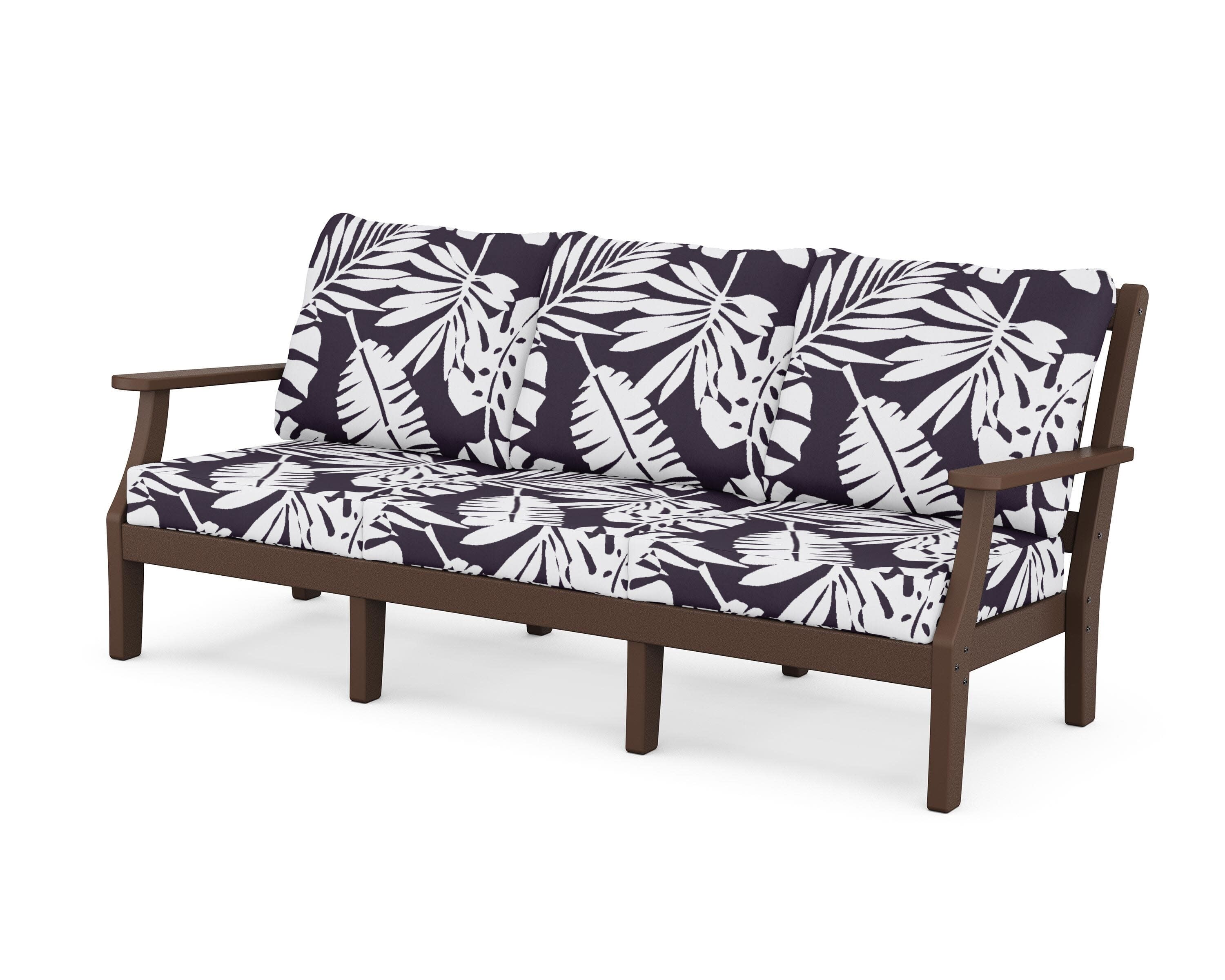 Chinoiserie Deep Seating Sofa in Mahogany / Leaf Navy