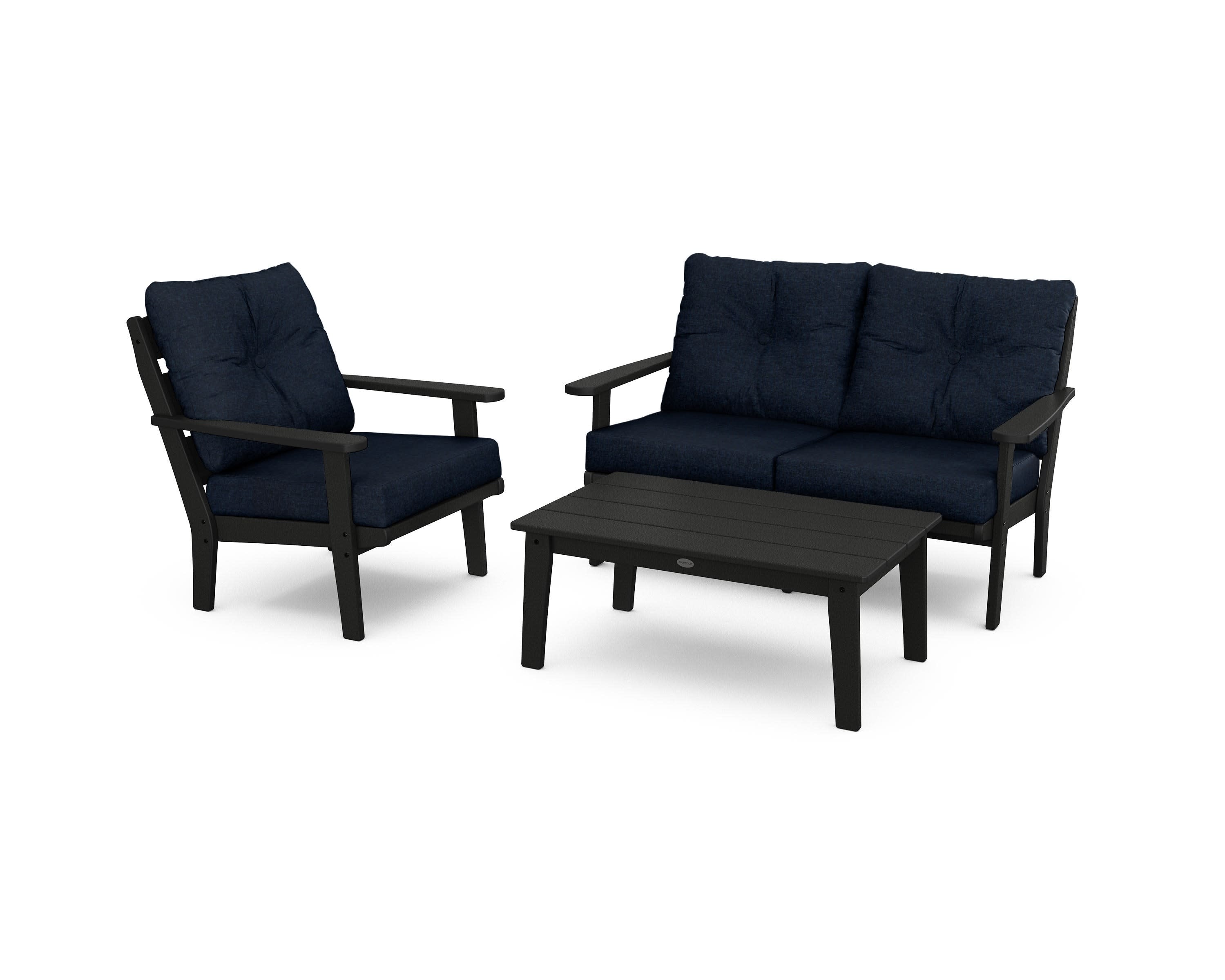 Lakeside 3-Piece Deep Seating Set in Black / Marine Indigo