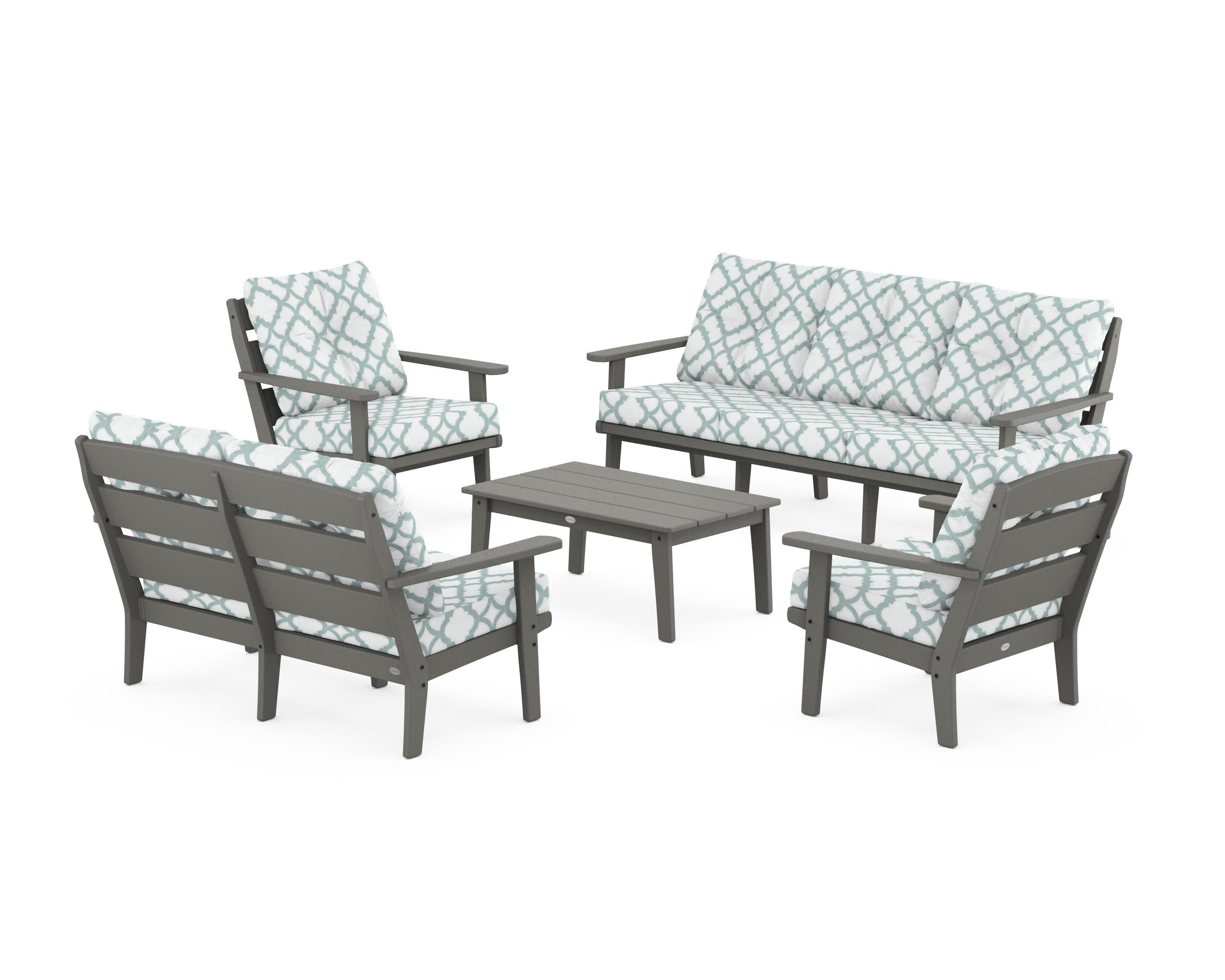 Lakeside 5-Piece Lounge Sofa Set in Slate Grey / Trellis Glacier Spa