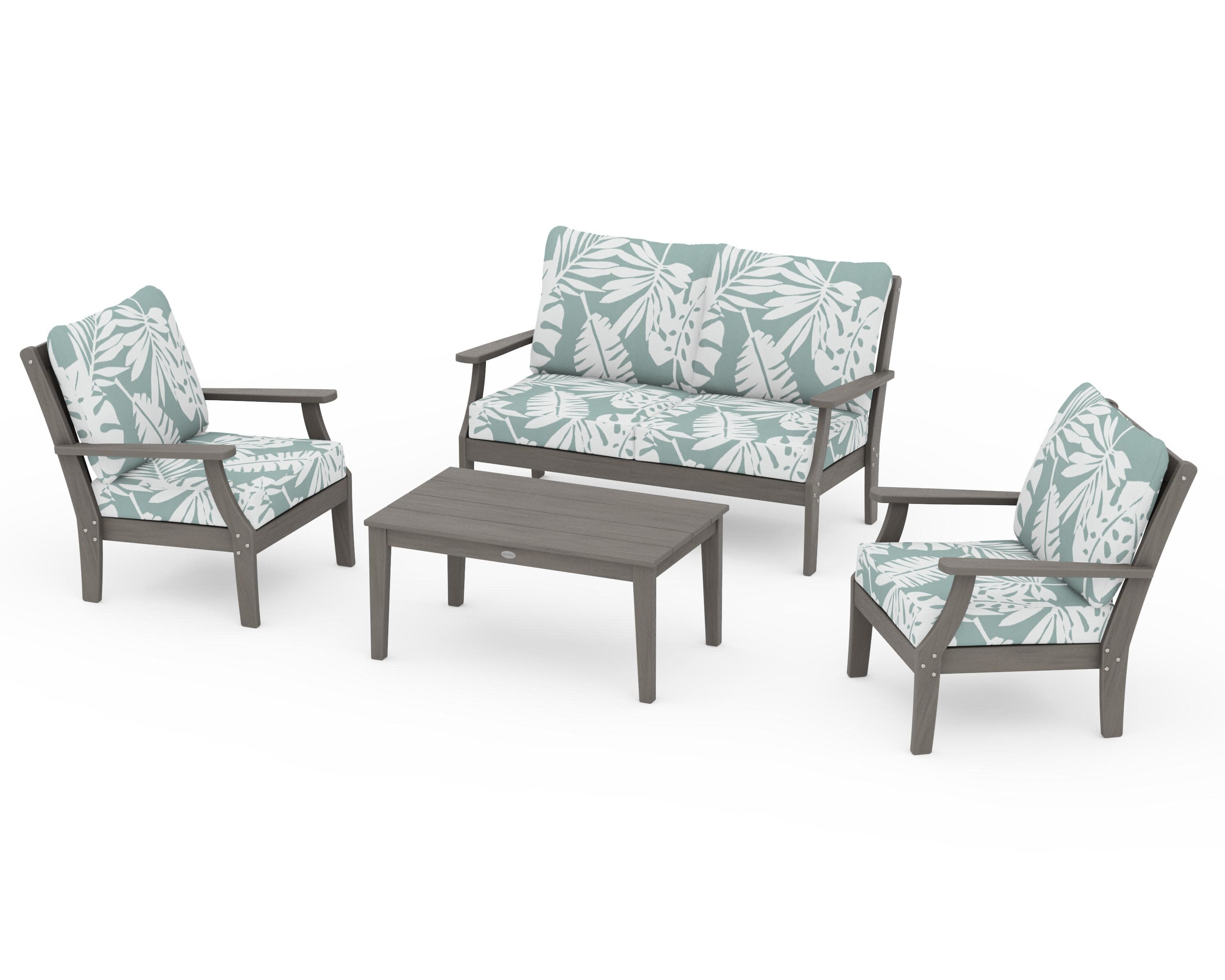 Braxton 4-Piece Deep Seating Chair Set in Driftwood / Leaf Glacier Spa