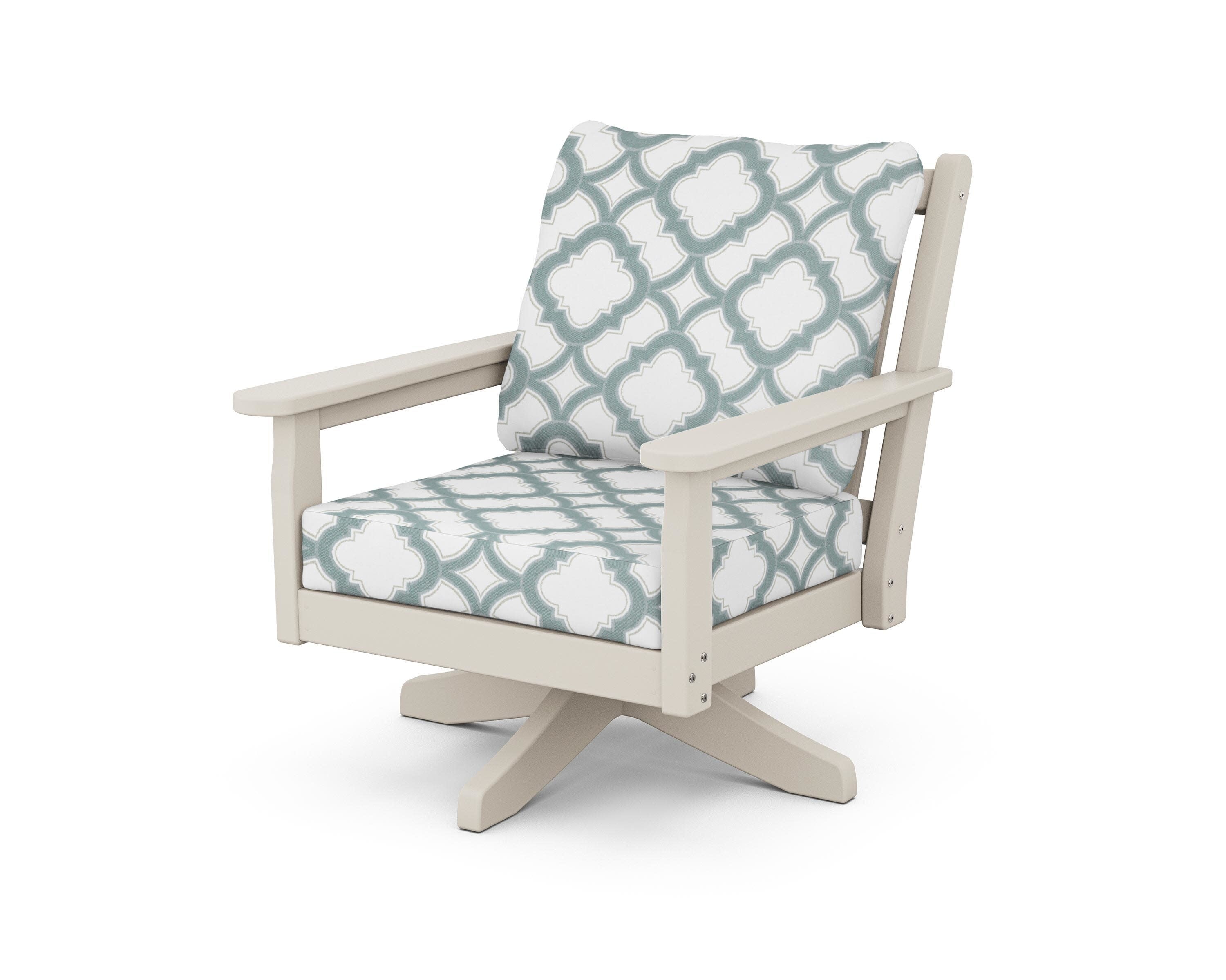 Chippendale Deep Seating Swivel Chair in Sand / Trellis Glacier Spa