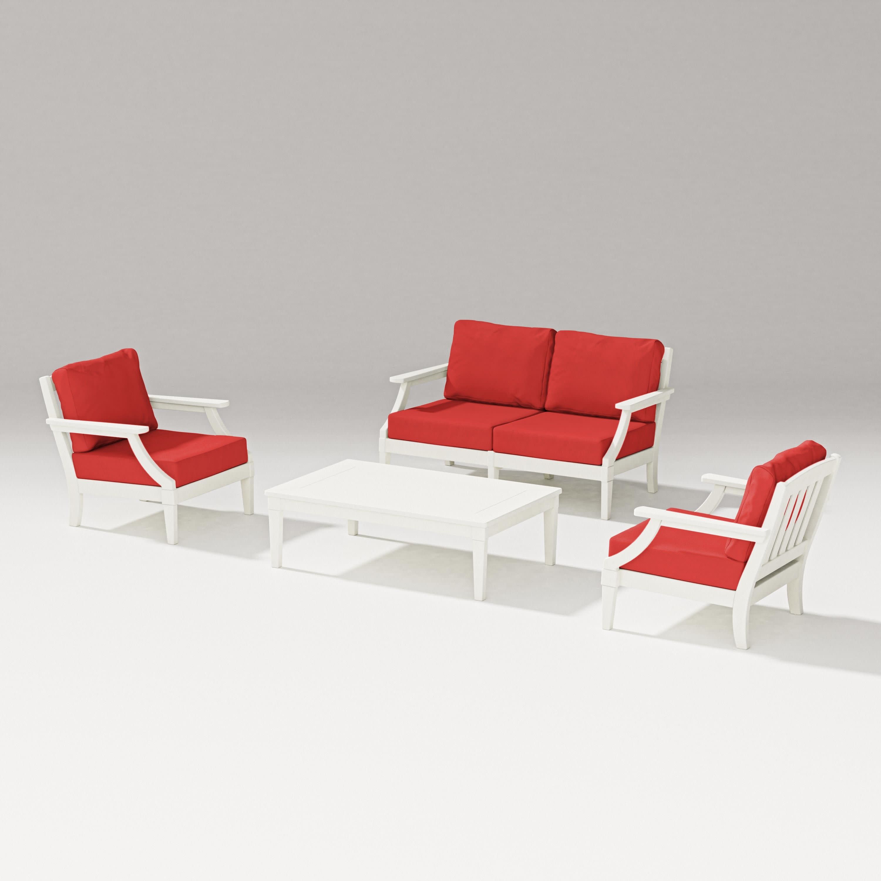 Estate Lounge 4-Piece Loveseat Set in Vintage White / Crimson Linen