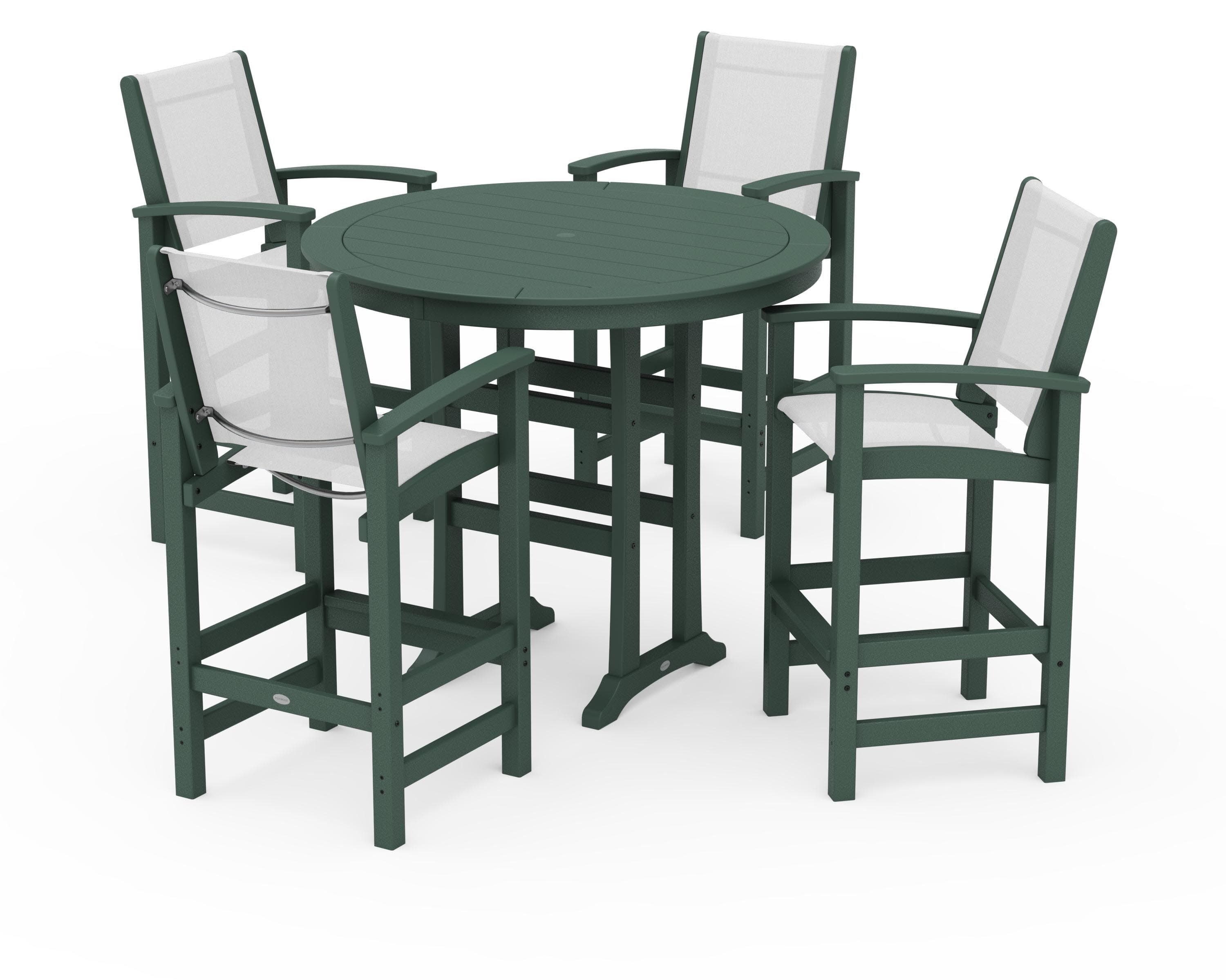Coastal 5-Piece Nautical Trestle Bar Set in Green / White Sling