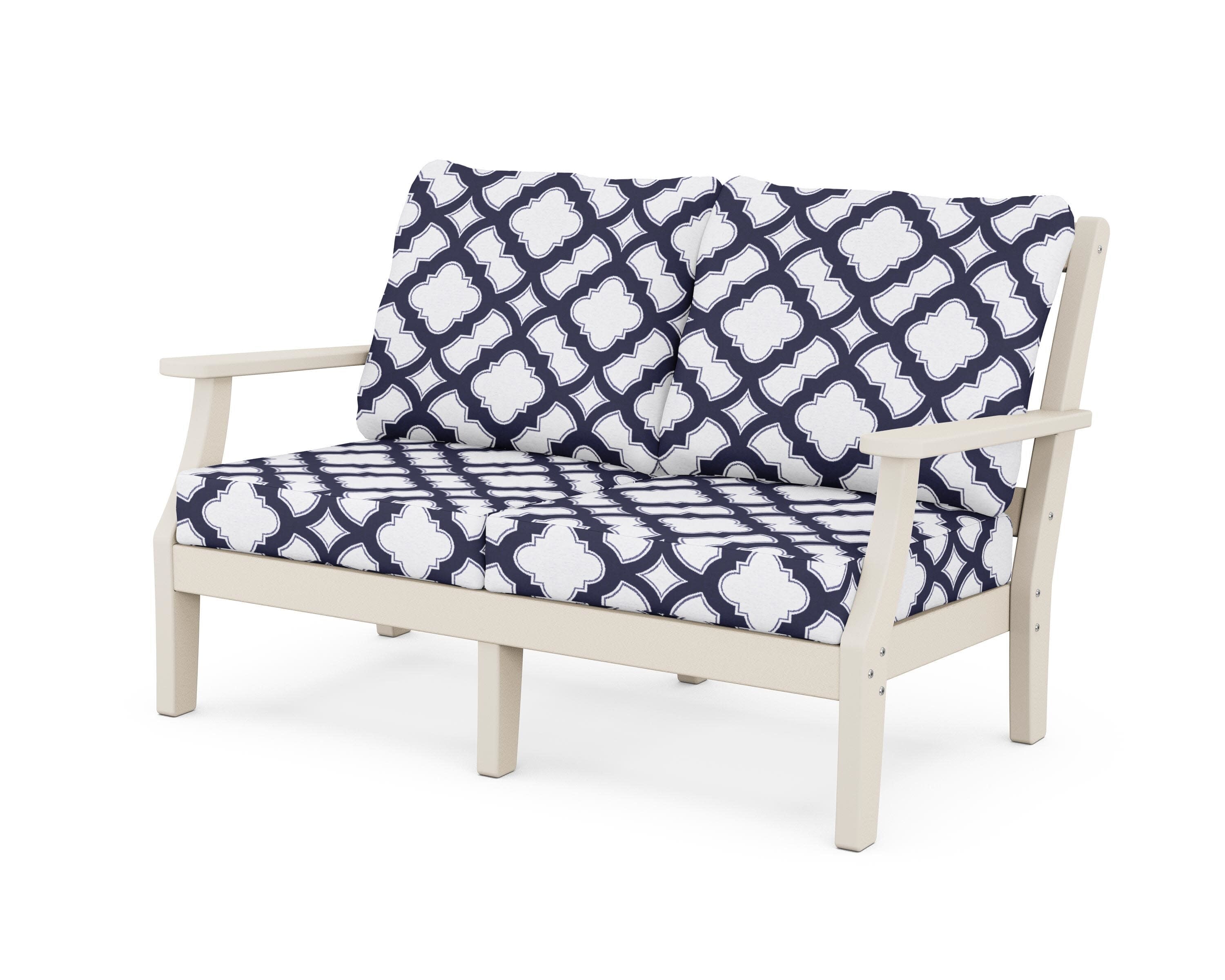 Chinoiserie Deep Seating Loveseat in Sand / Trellis Navy