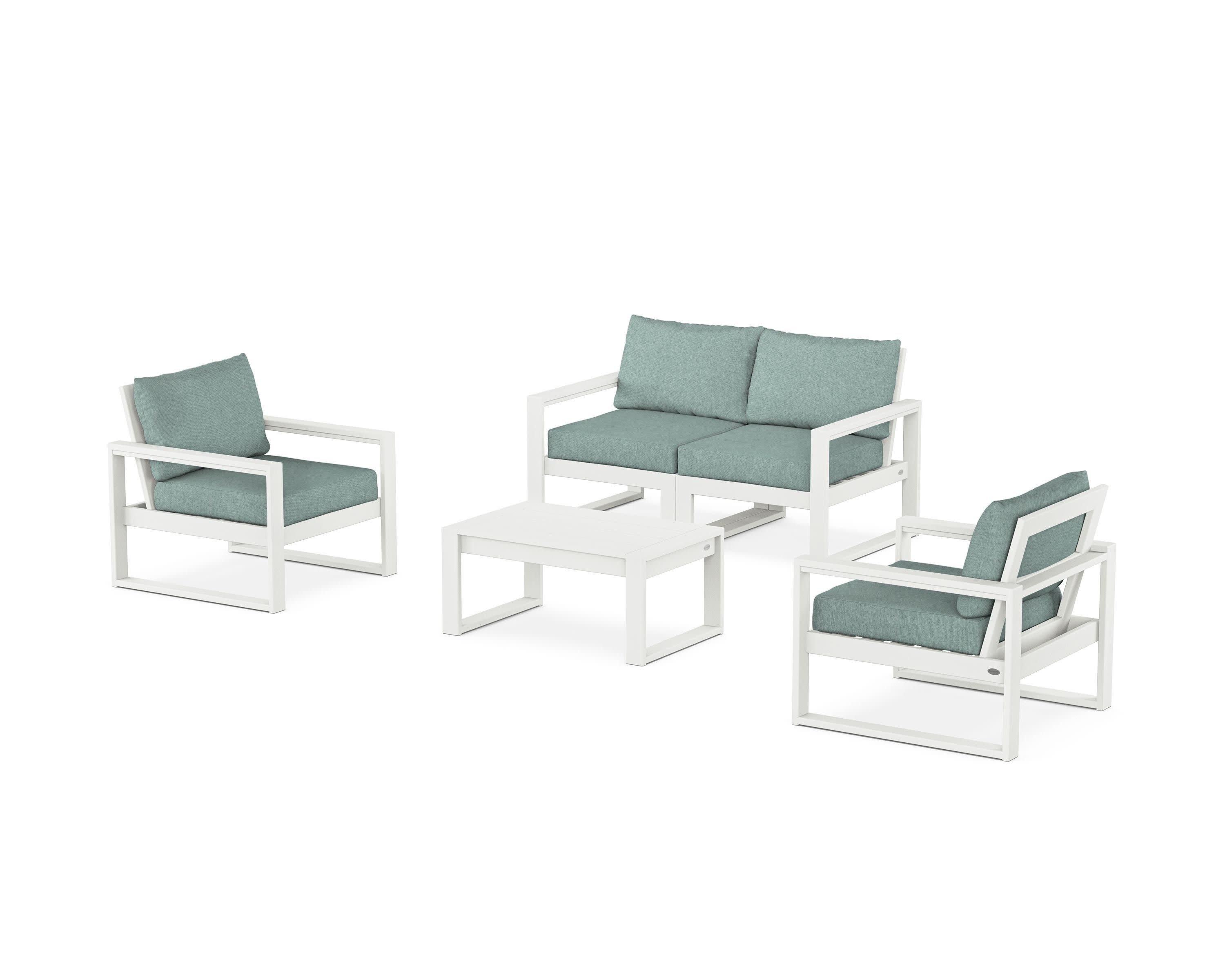 EDGE Sectional 4-Piece Deep Seating Set with Loveseat in Vintage White / Glacier Spa