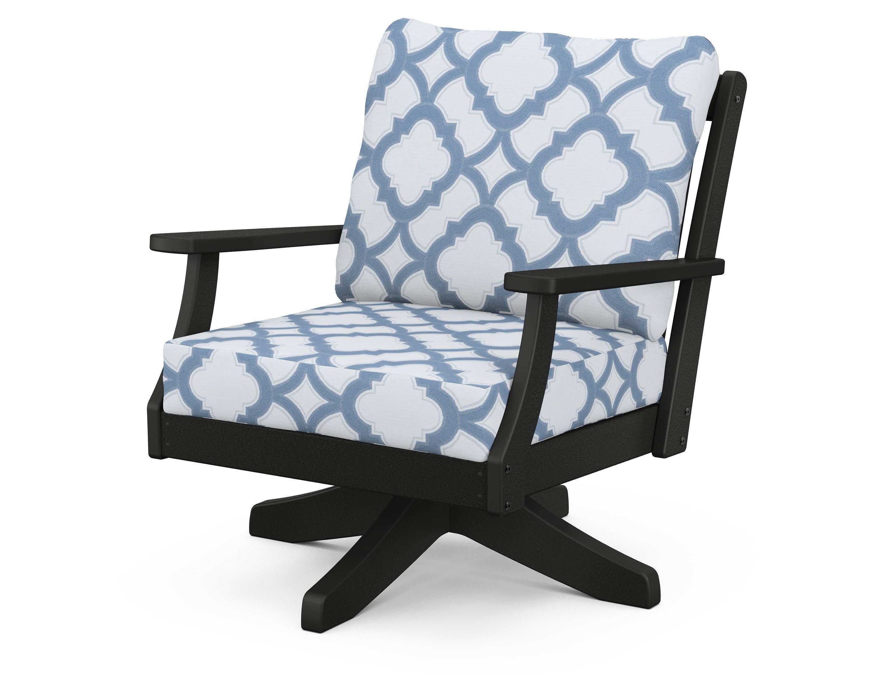 Braxton Deep Seating Swivel Chair in Black / Trellis Sky Blue