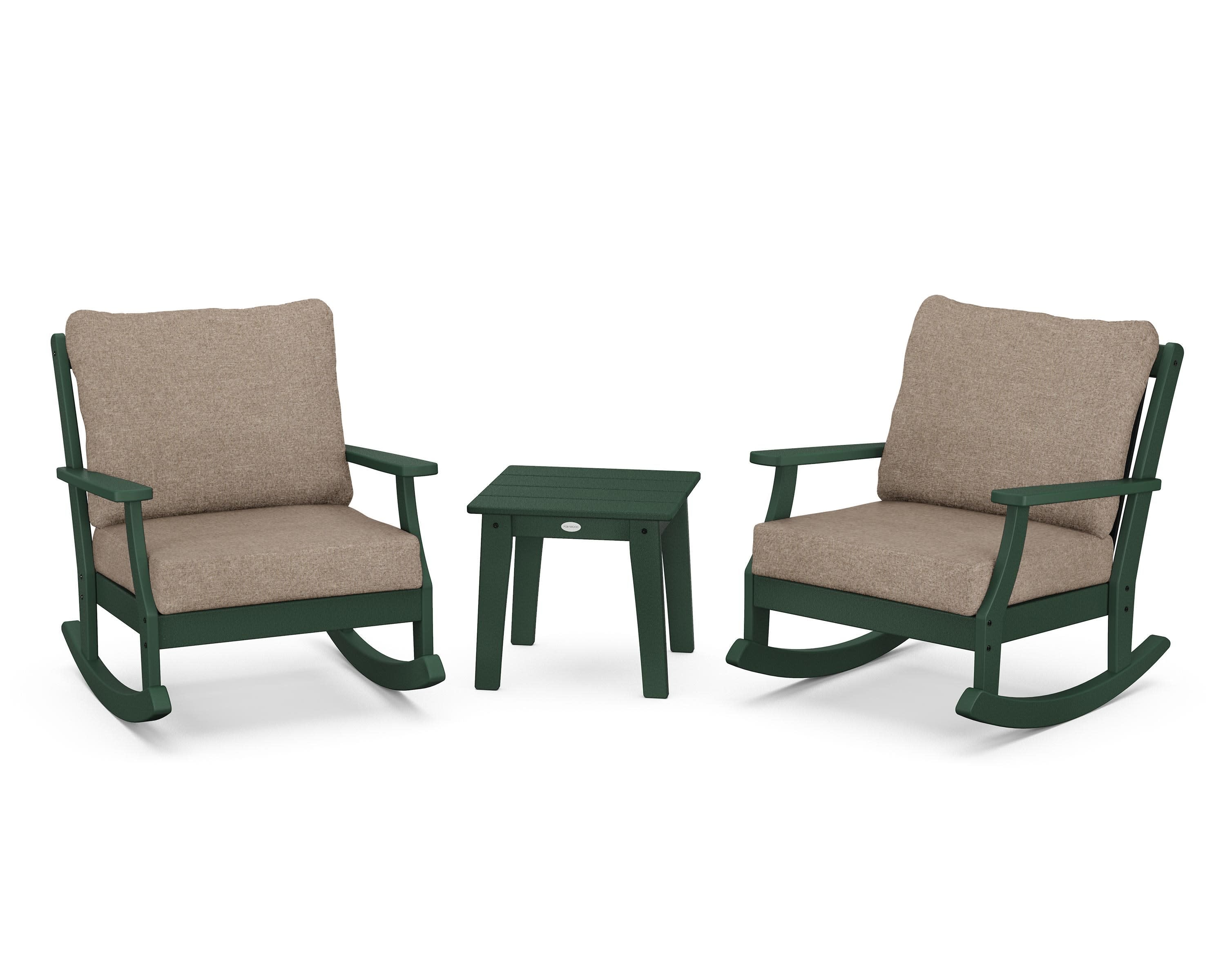 Braxton 3-Piece Deep Seating Rocker Set in Green / Spiced Burlap