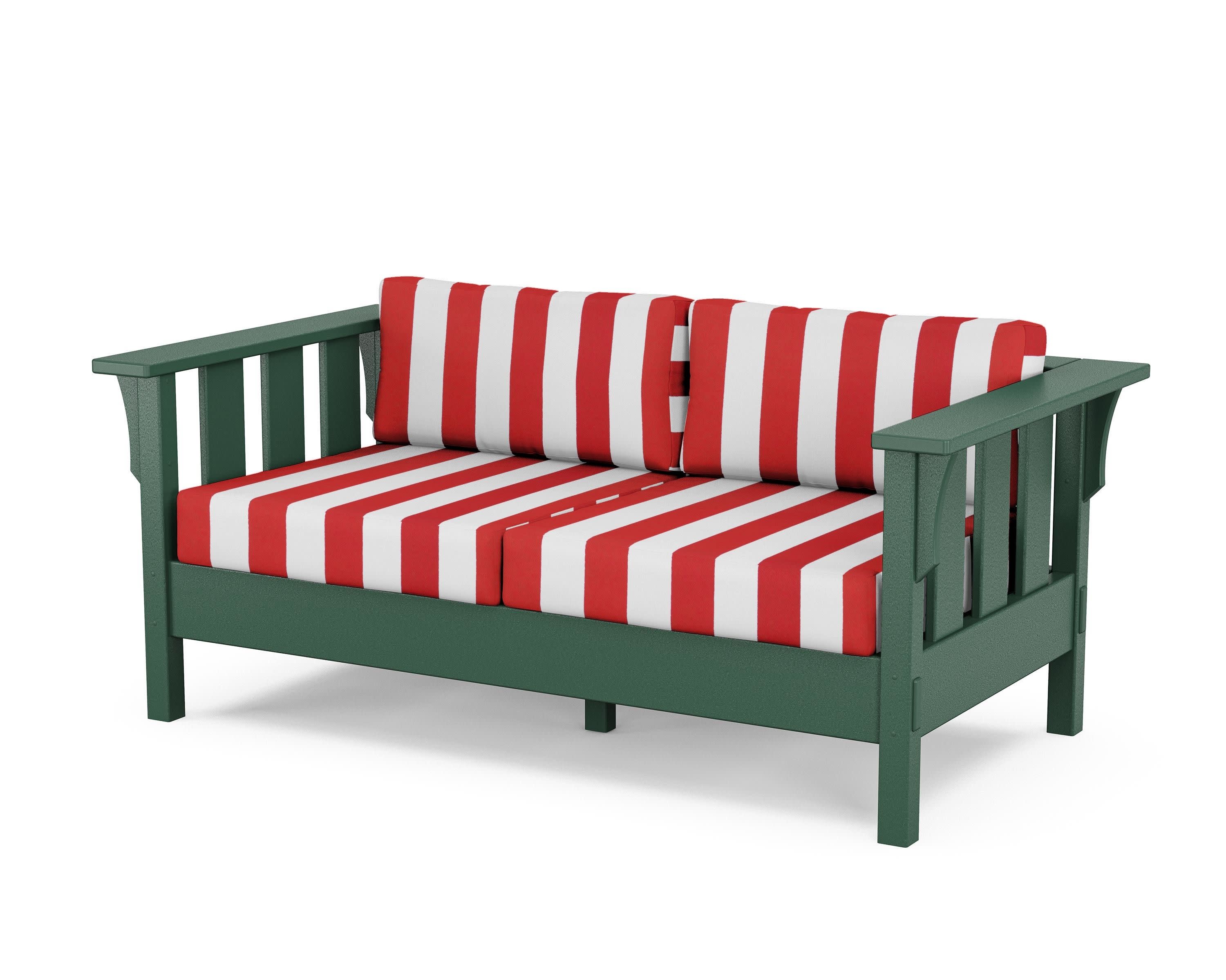 Acadia Deep Seating Loveseat in Green / Cabana Stripe Crimson
