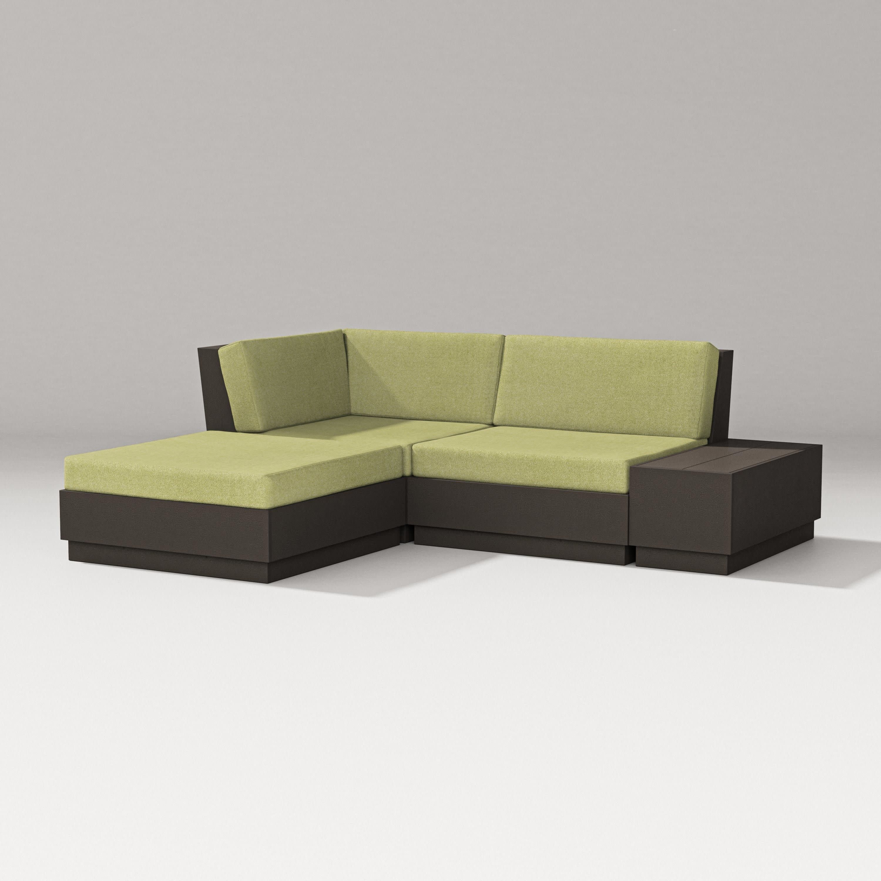 Elevate Loveseat Sectional with Chaise in Vintage Coffee / Chartreuse Boucle