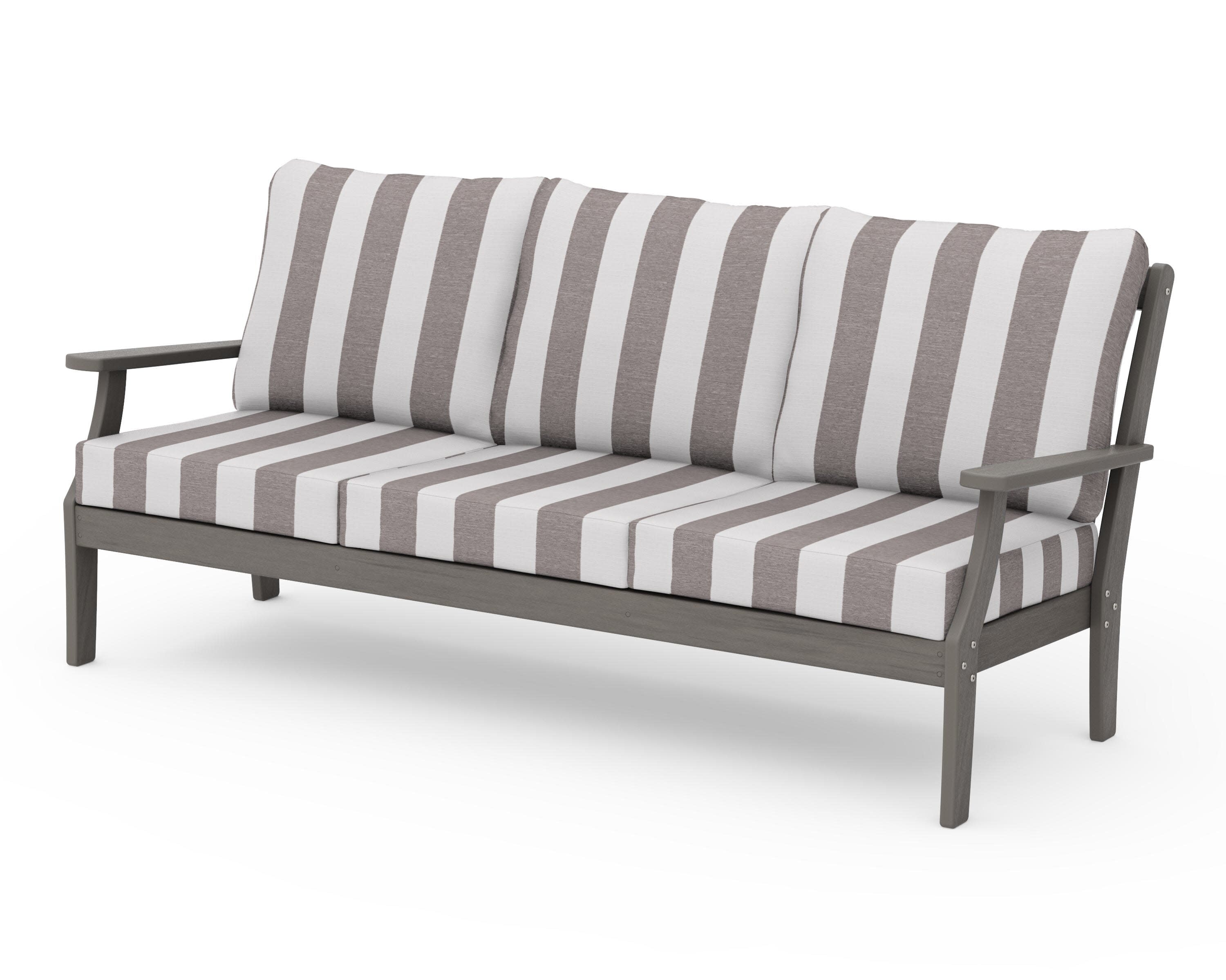 Braxton Deep Seating Sofa in Driftwood / Cabana Stripe Grey Mist