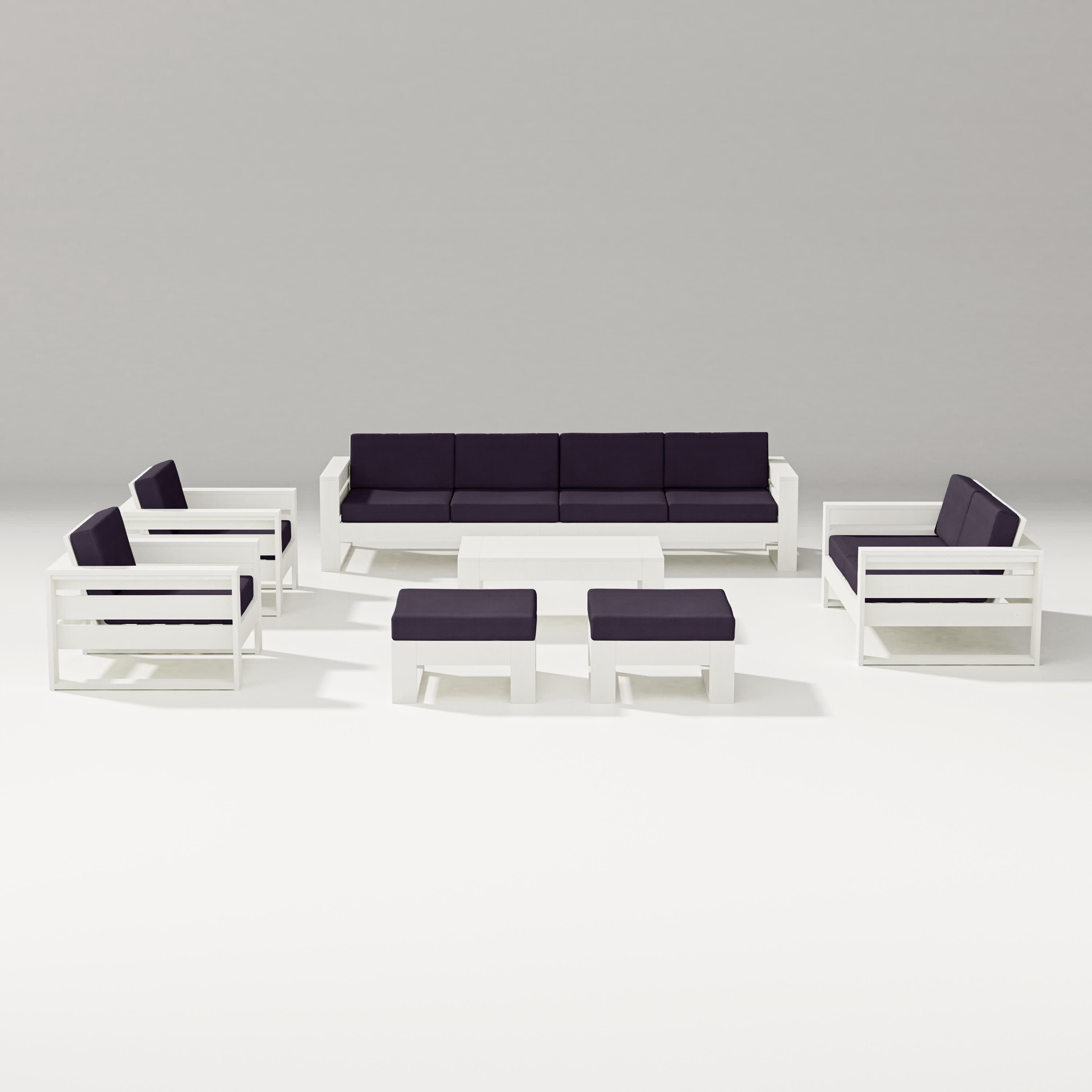 Latitude 8-Piece Lounge Sofa Set in Vintage White / Navy Linen