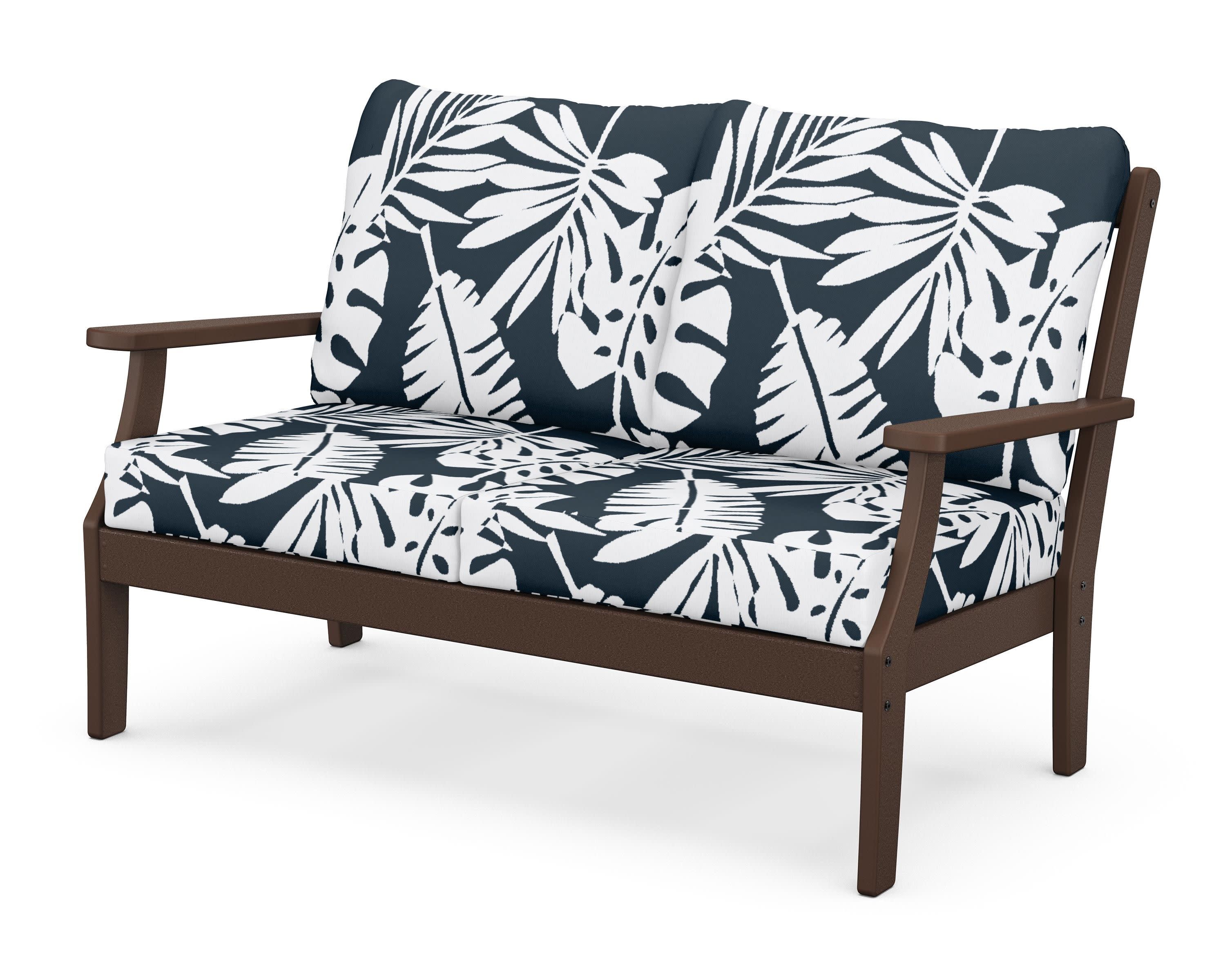 Braxton Deep Seating Loveseat in Mahogany / Leaf Marine Indigo