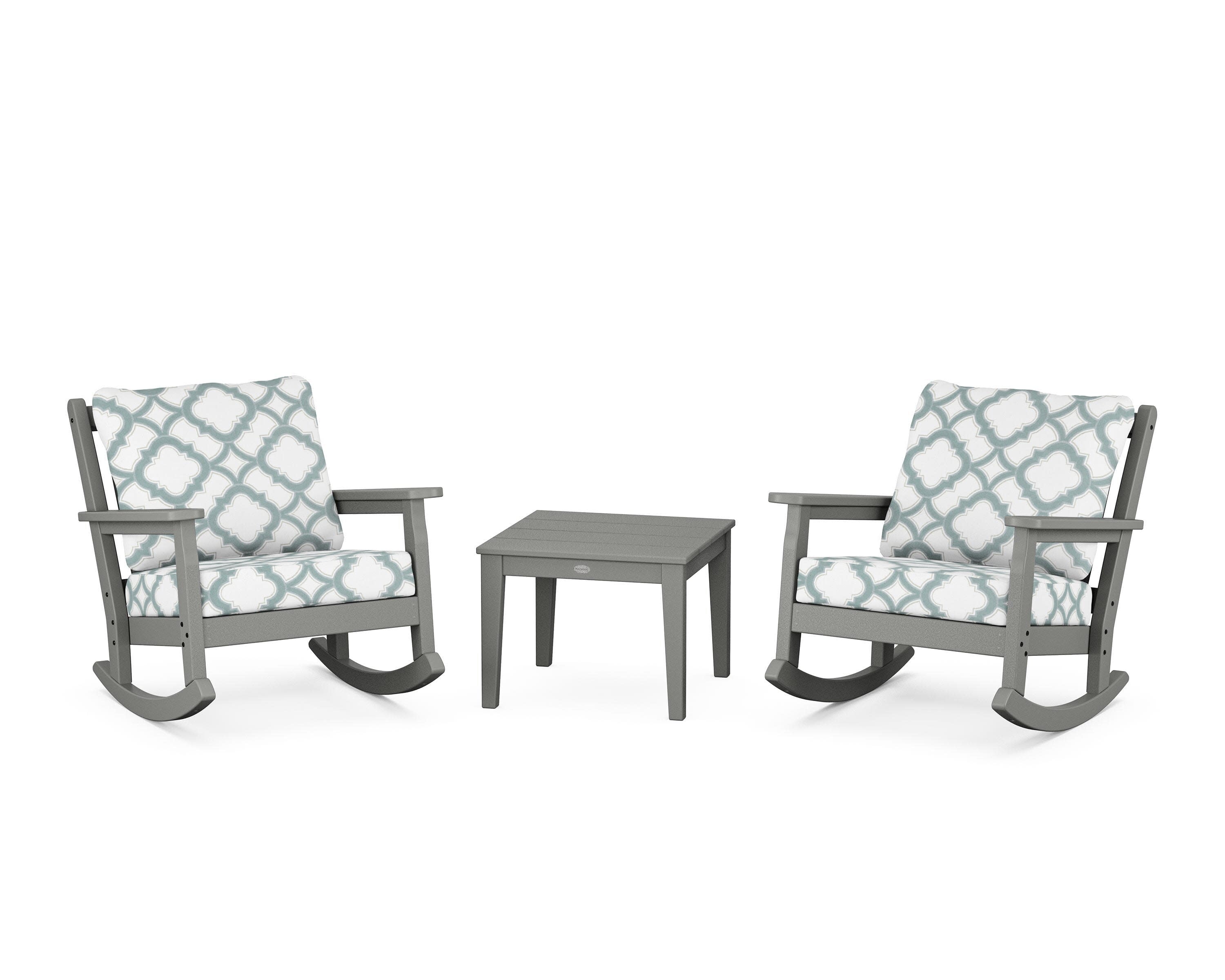 Chippendale 3-Piece Deep Seating Rocker Set in Slate Grey / Trellis Glacier Spa