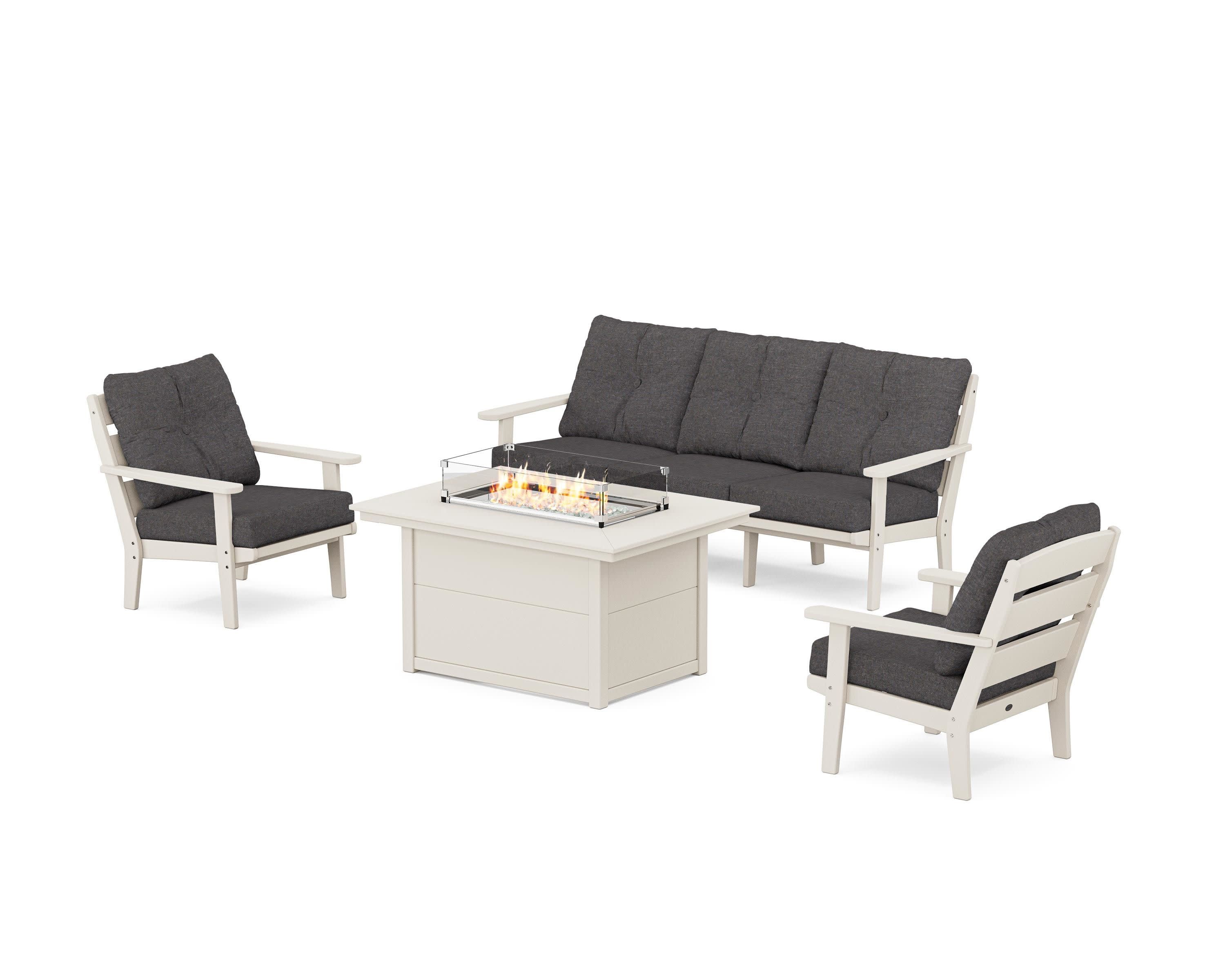 Lakeside Deep Seating Fire Pit Table Set in Sand / Ash Charcoal