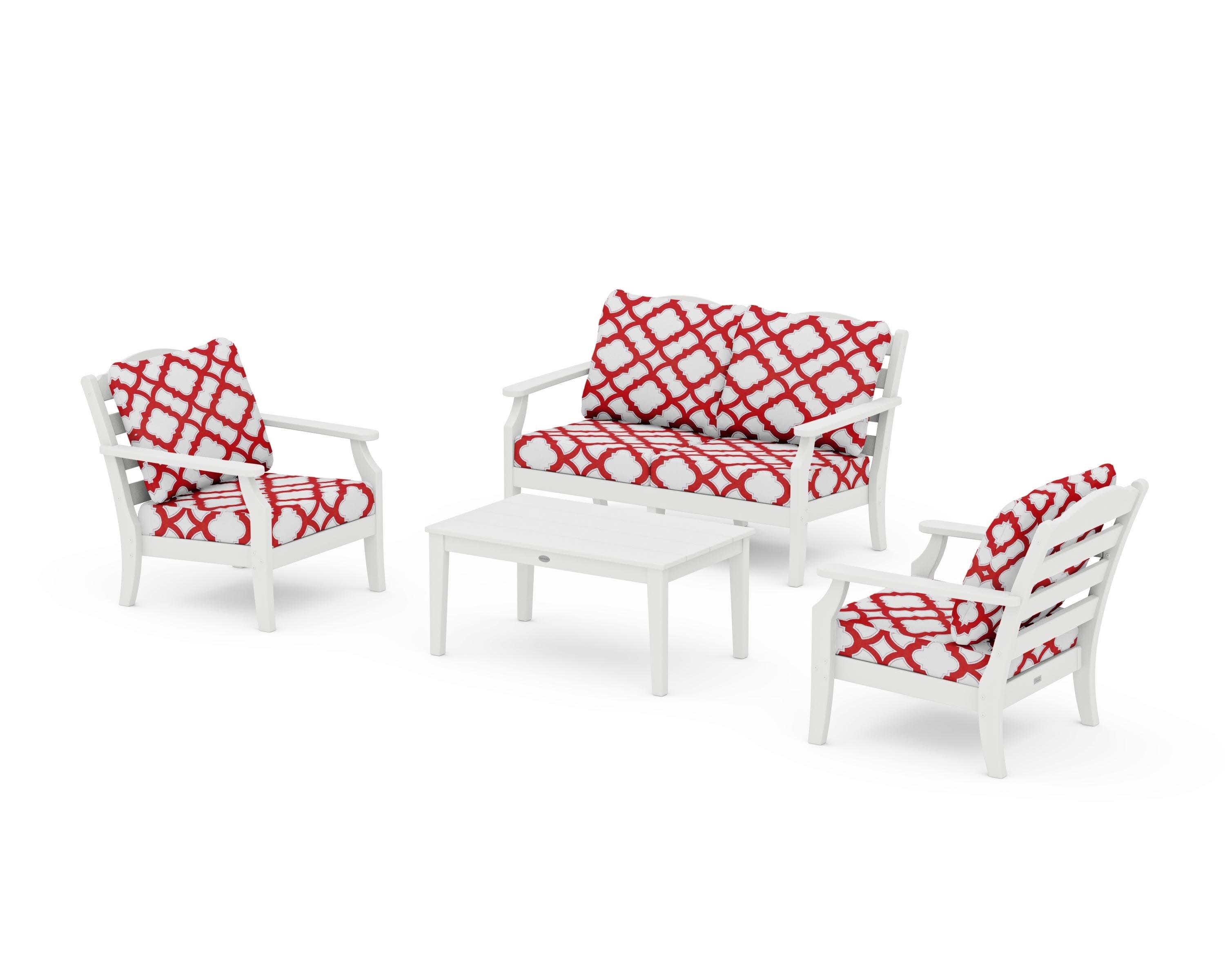 Savannah 4-Piece Deep Seating Set with Loveseat in White / Trellis Crimson