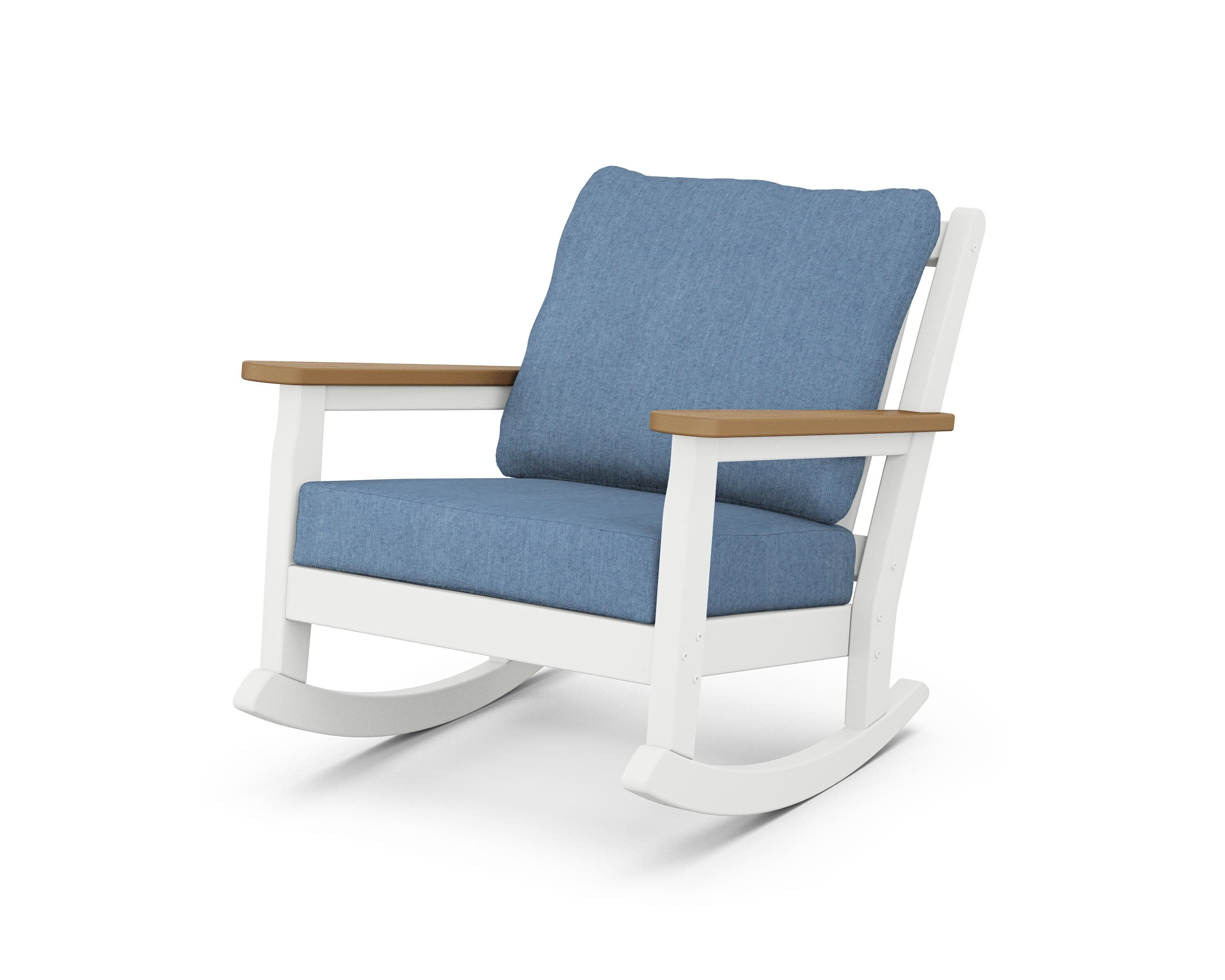 Chippendale Deep Seating Rocking Chair in White / Natural / Sky Blue