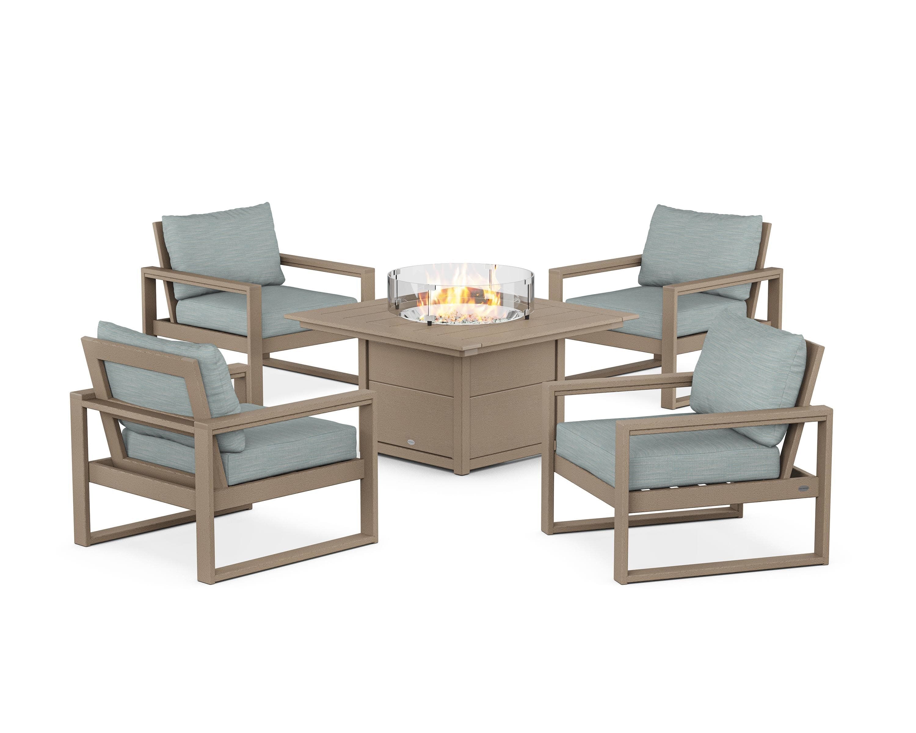 EDGE Sectional 5-Piece Deep Seating Set with Fire Pit Table in Vintage Sahara / Soothe Mist