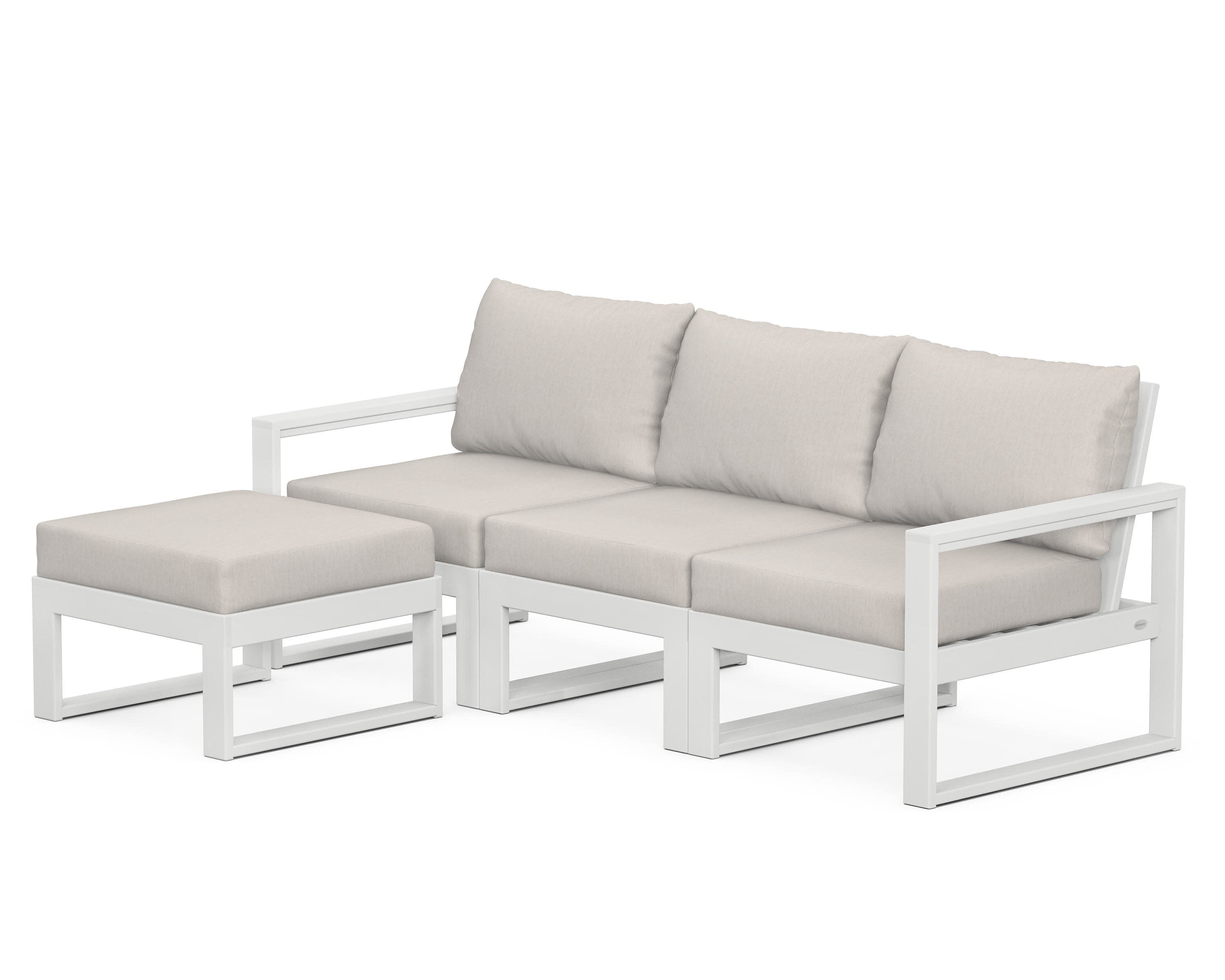 EDGE 4-Piece Modular Deep Seating Set with Ottoman in White / Cast Ash