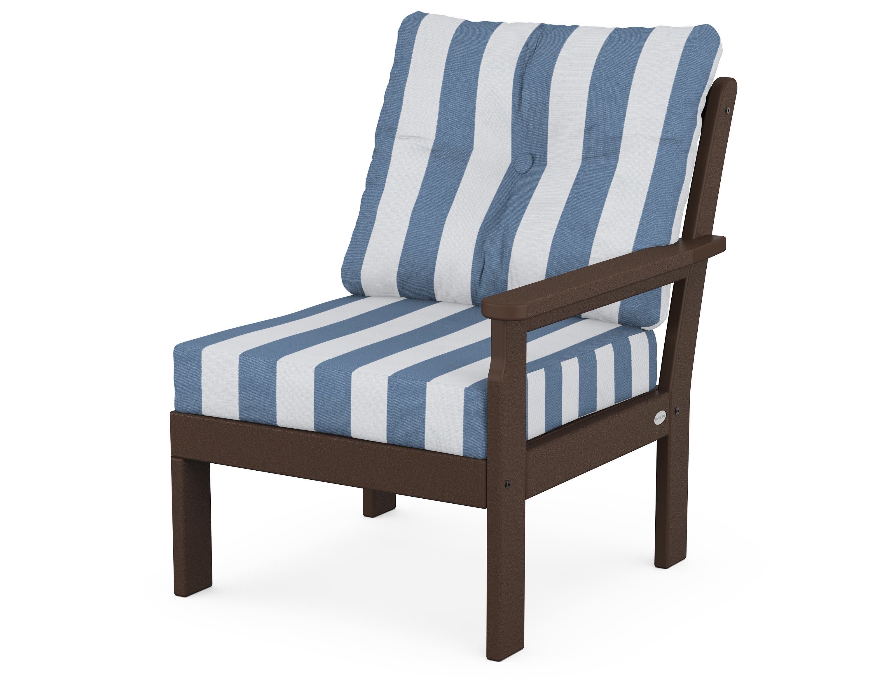 Vineyard Modular Right Arm Chair in Mahogany / Cabana Stripe Sky Blue