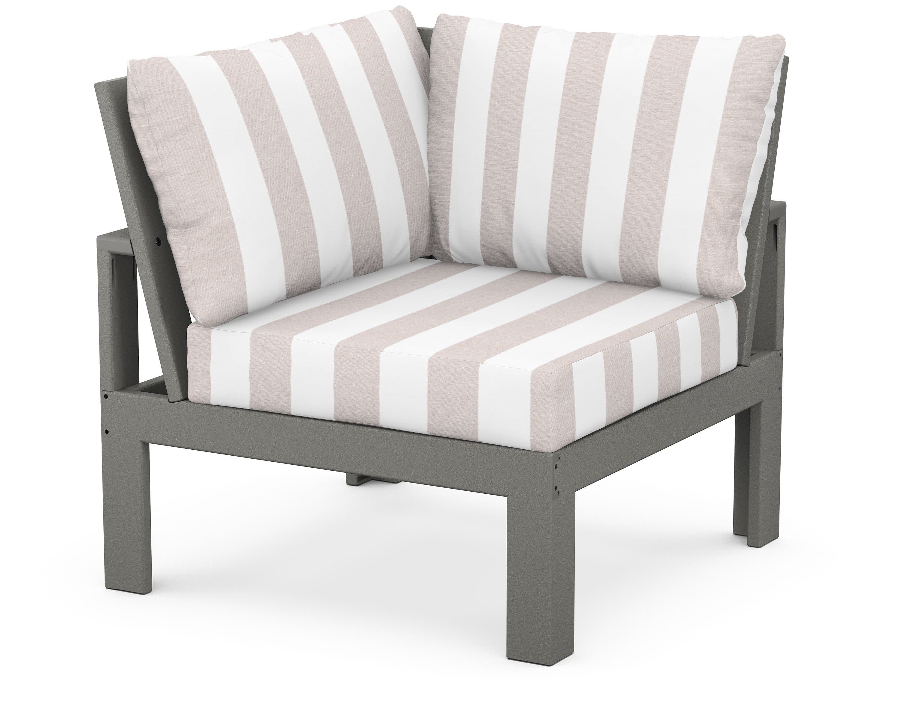 Modular Corner Chair in Slate Grey / Cabana Stripe Dune Burlap