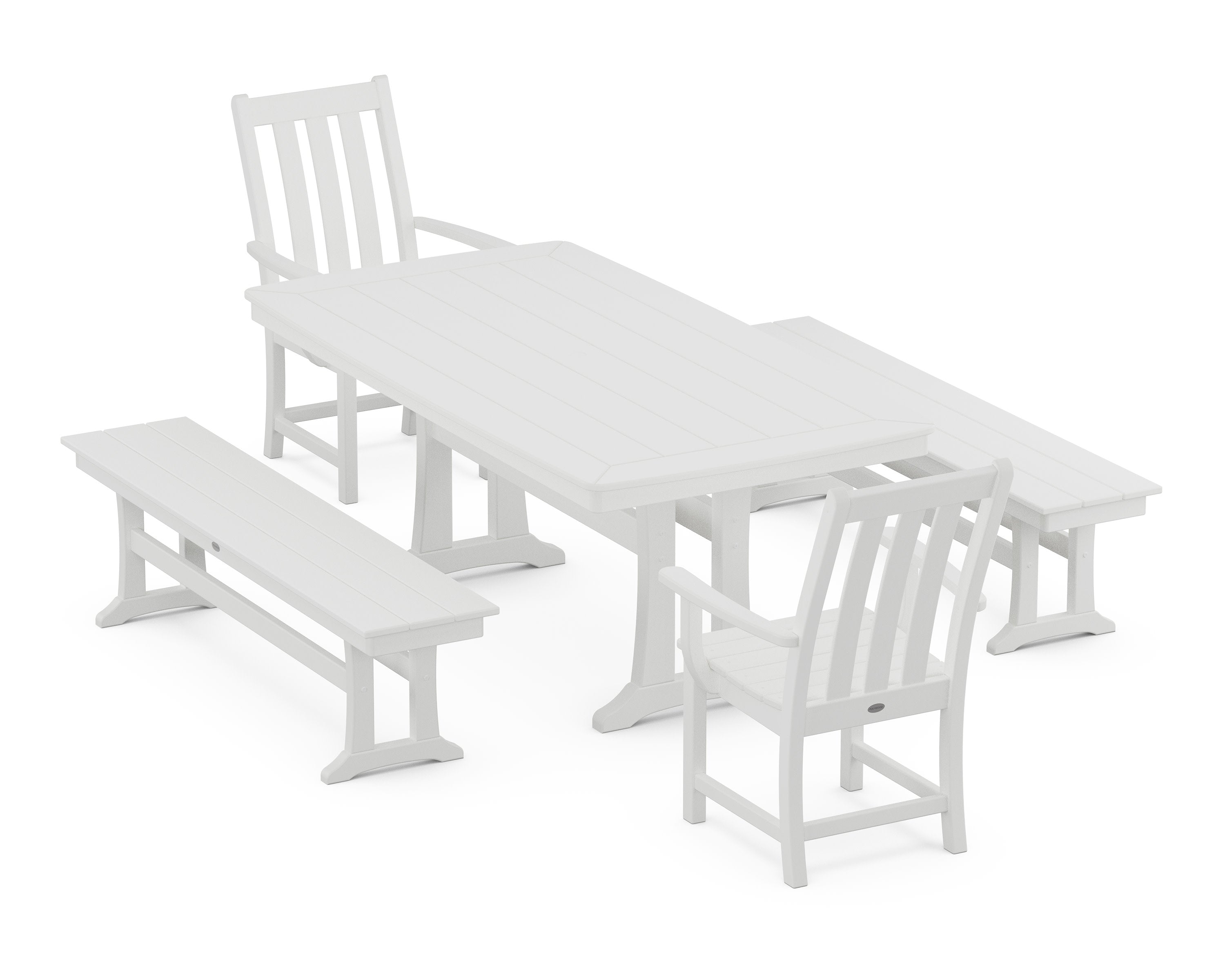 Vineyard 5-Piece Dining Set with Trestle Legs in White