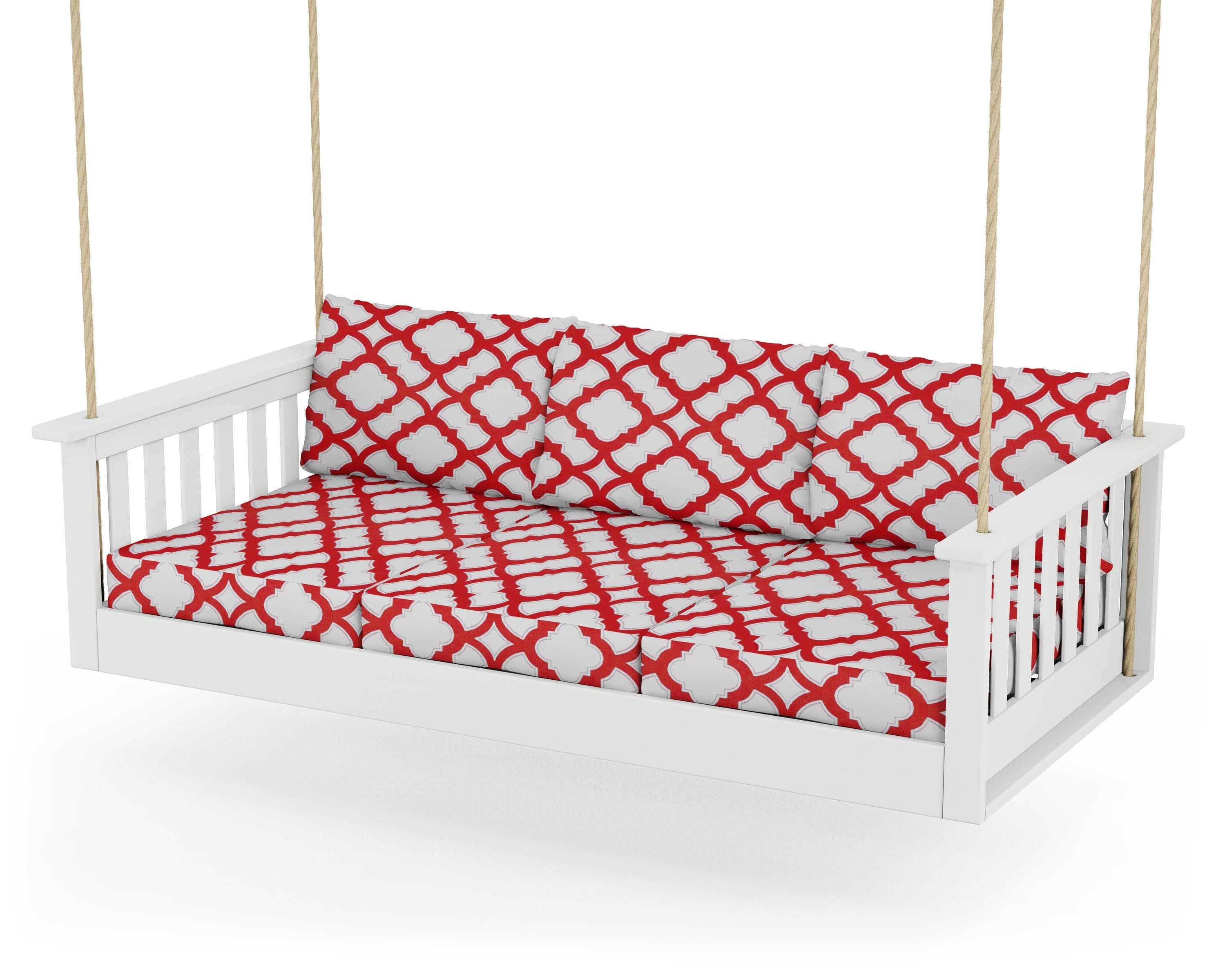 Vineyard Daybed Swing in White / Trellis Crimson