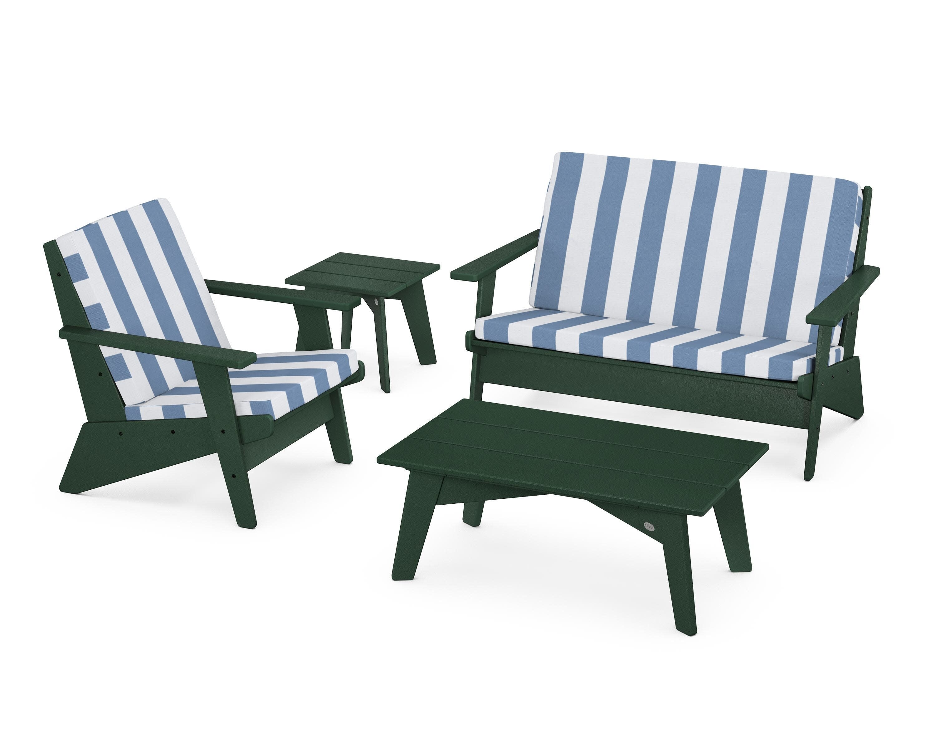 Riviera Modern Lounge 4-Piece Set in Green / Cabana Stripe Sky Blue
