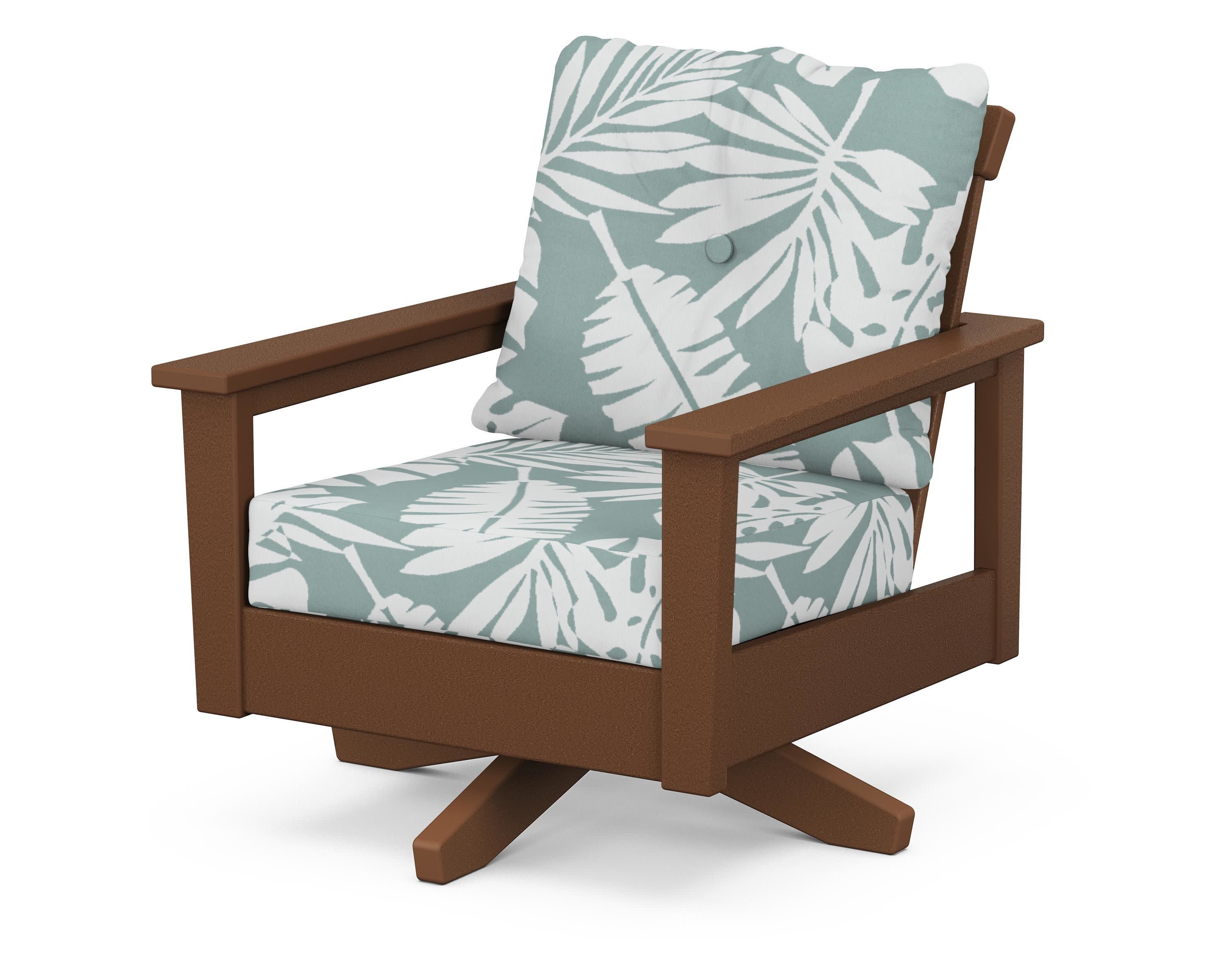 Prescott Deep Seating Swivel Chair in Teak / Leaf Glacier Spa