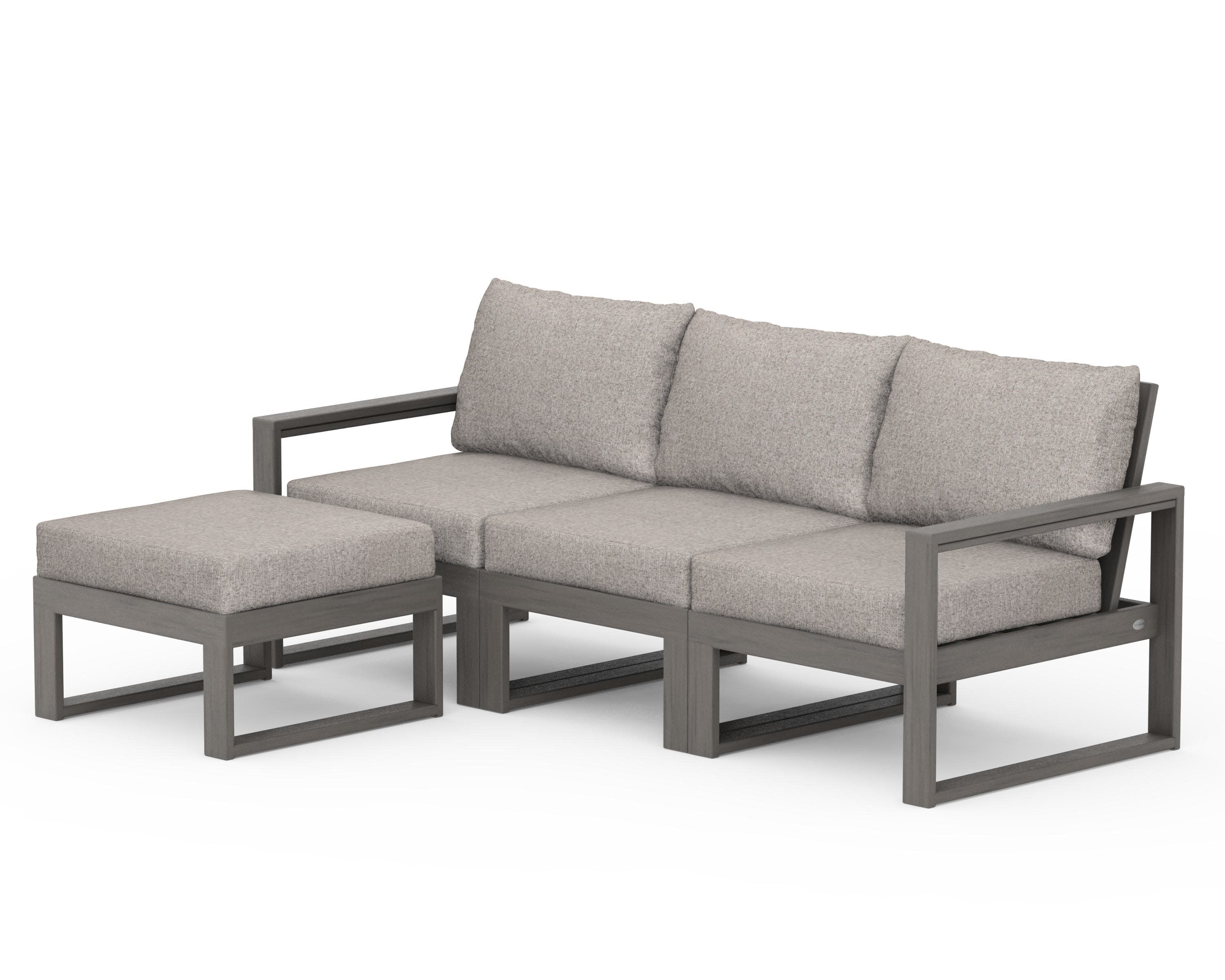 EDGE 4-Piece Modular Deep Seating Set with Ottoman in Driftwood / Weathered Tweed