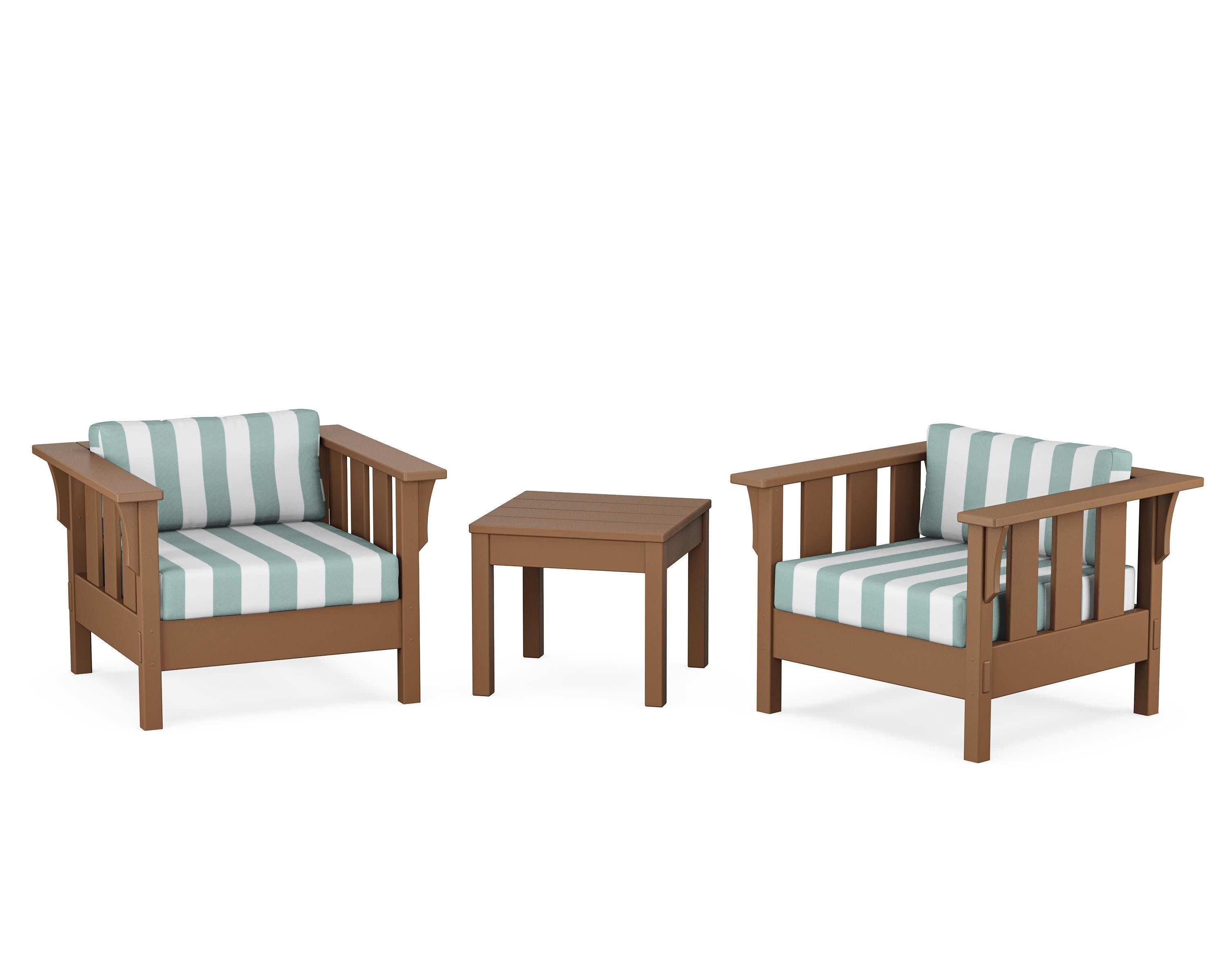 Acadia 3-Piece Deep Seating Set in Teak / Cabana Stripe Glacier Spa