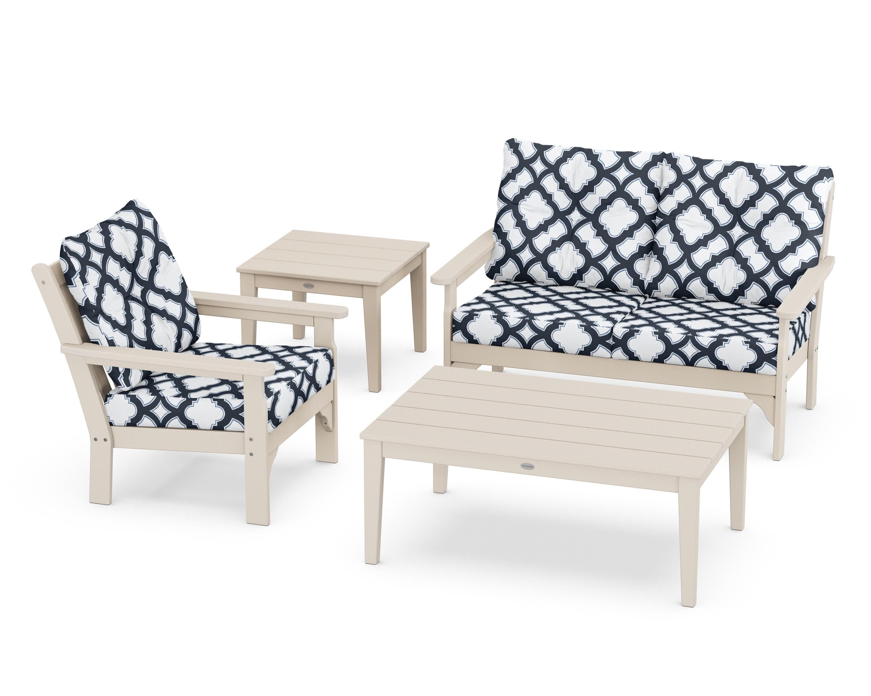 Vineyard 4-Piece Deep Seating Set in Sand / Trellis Marine Indigo