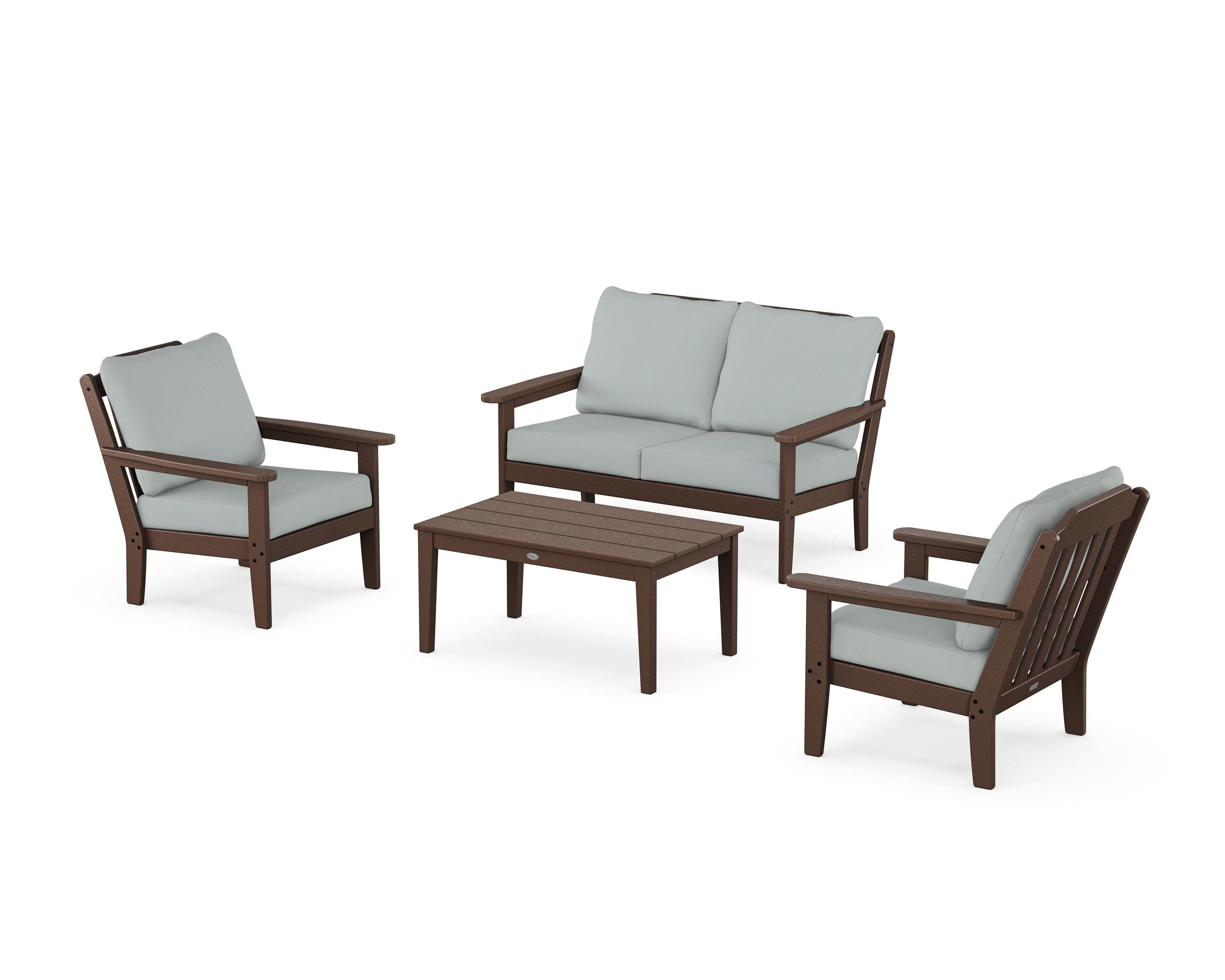 Cottage 4-Piece Deep Seating Set with Loveseat in Mahogany / Spa