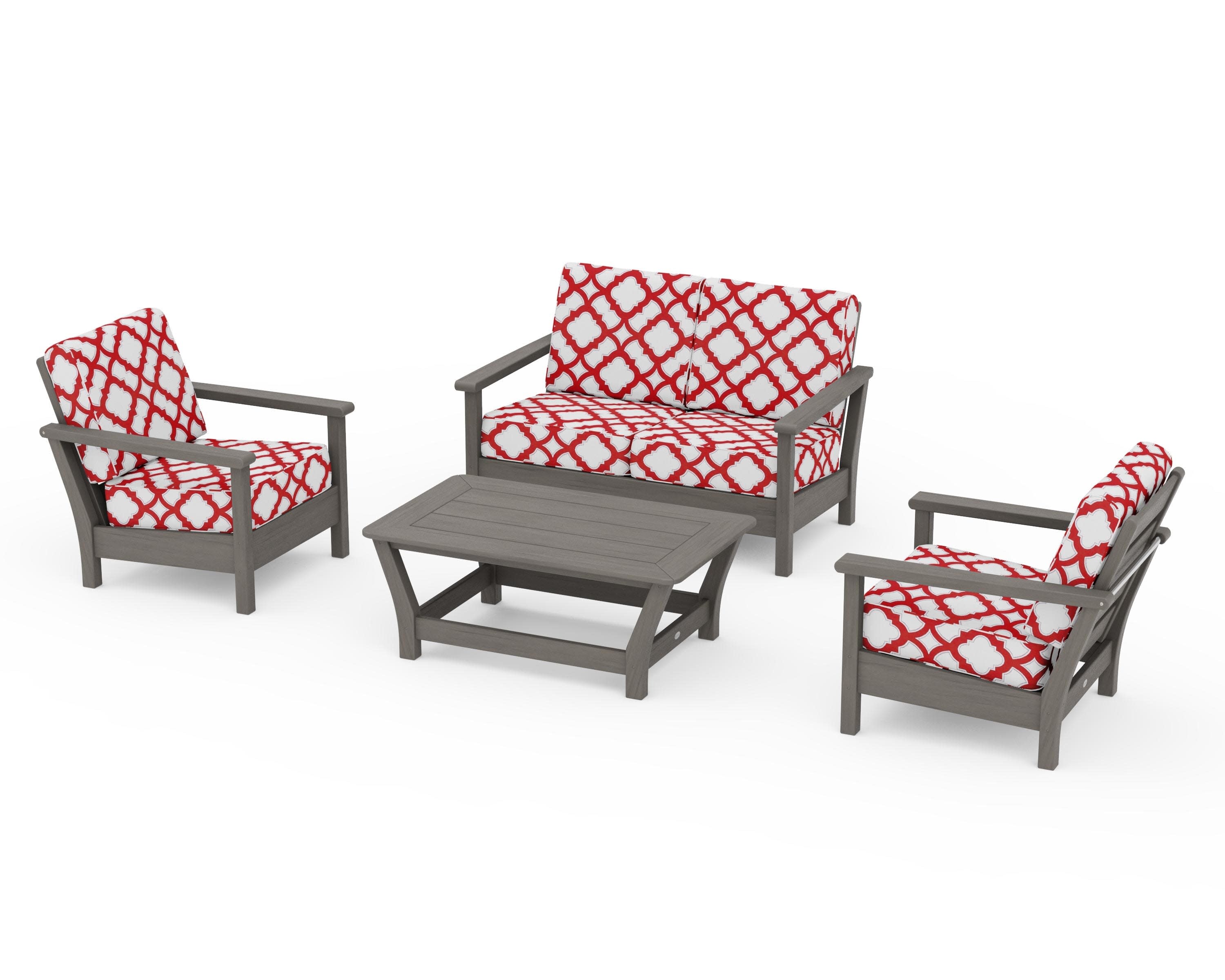 Harbour 4-Piece Deep Seating Set in Driftwood / Trellis Crimson