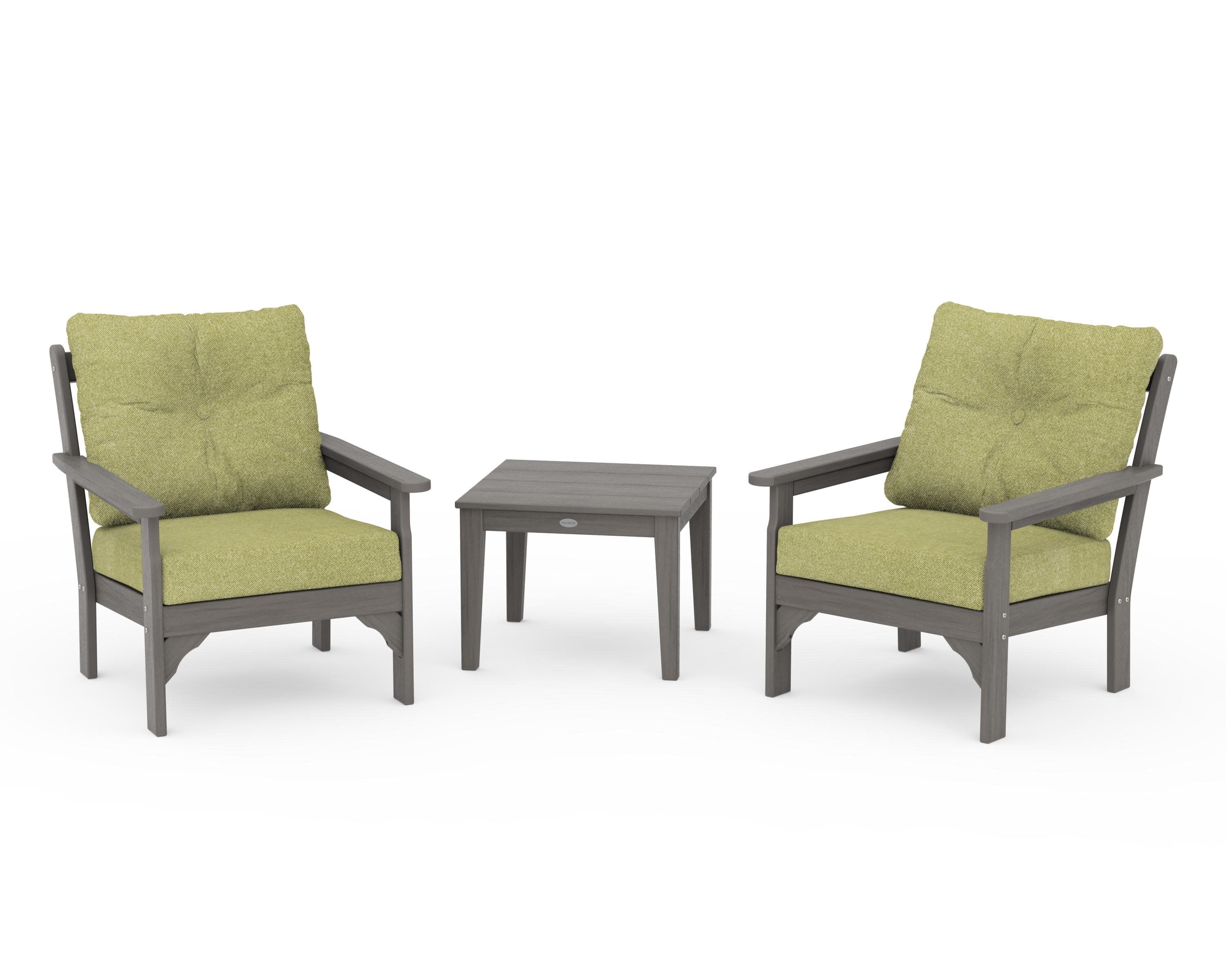 Vineyard 3-Piece Deep Seating Set in Driftwood / Chartreuse Boucle