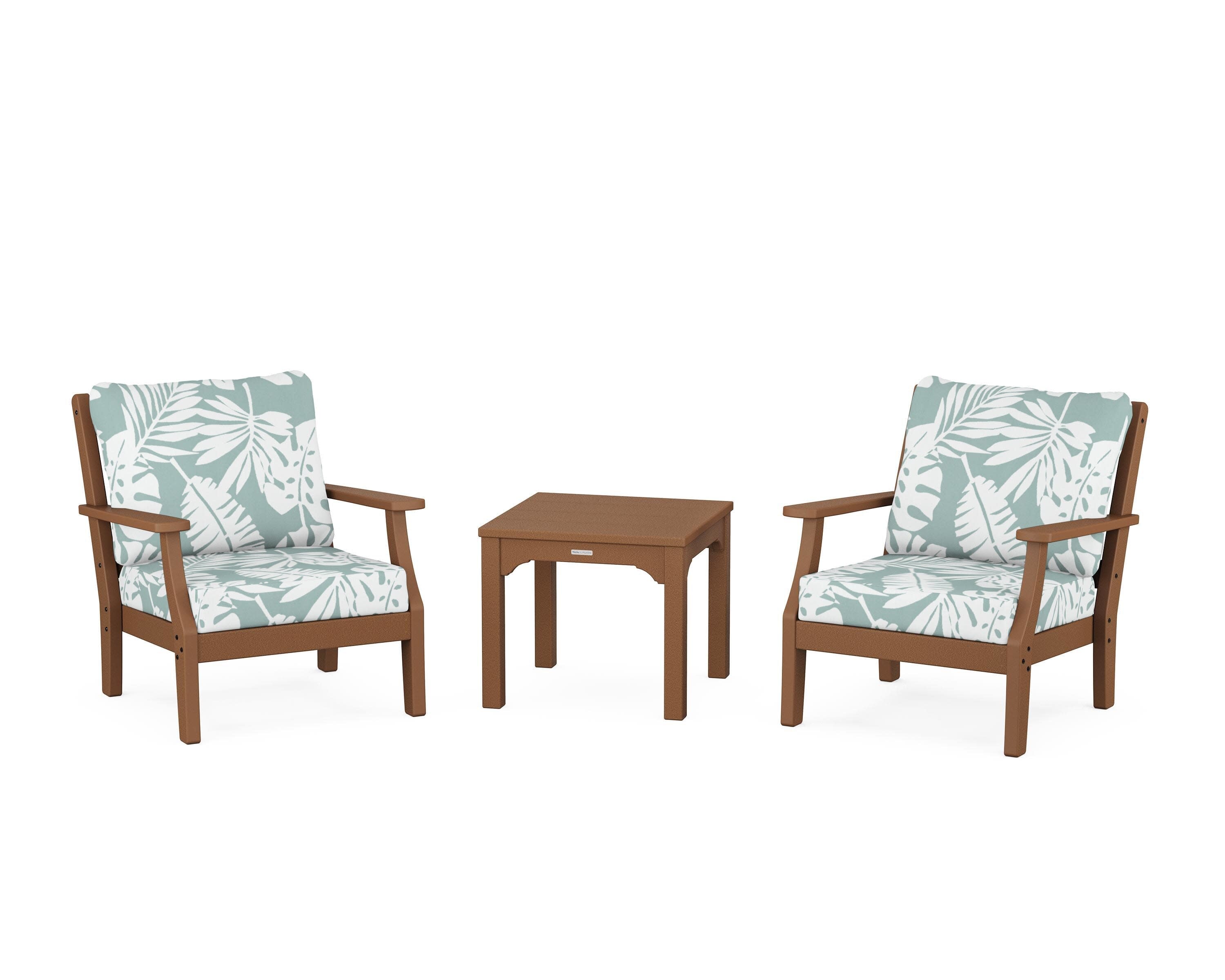 Chinoiserie 3-Piece Deep Seating Set in Teak / Leaf Glacier Spa