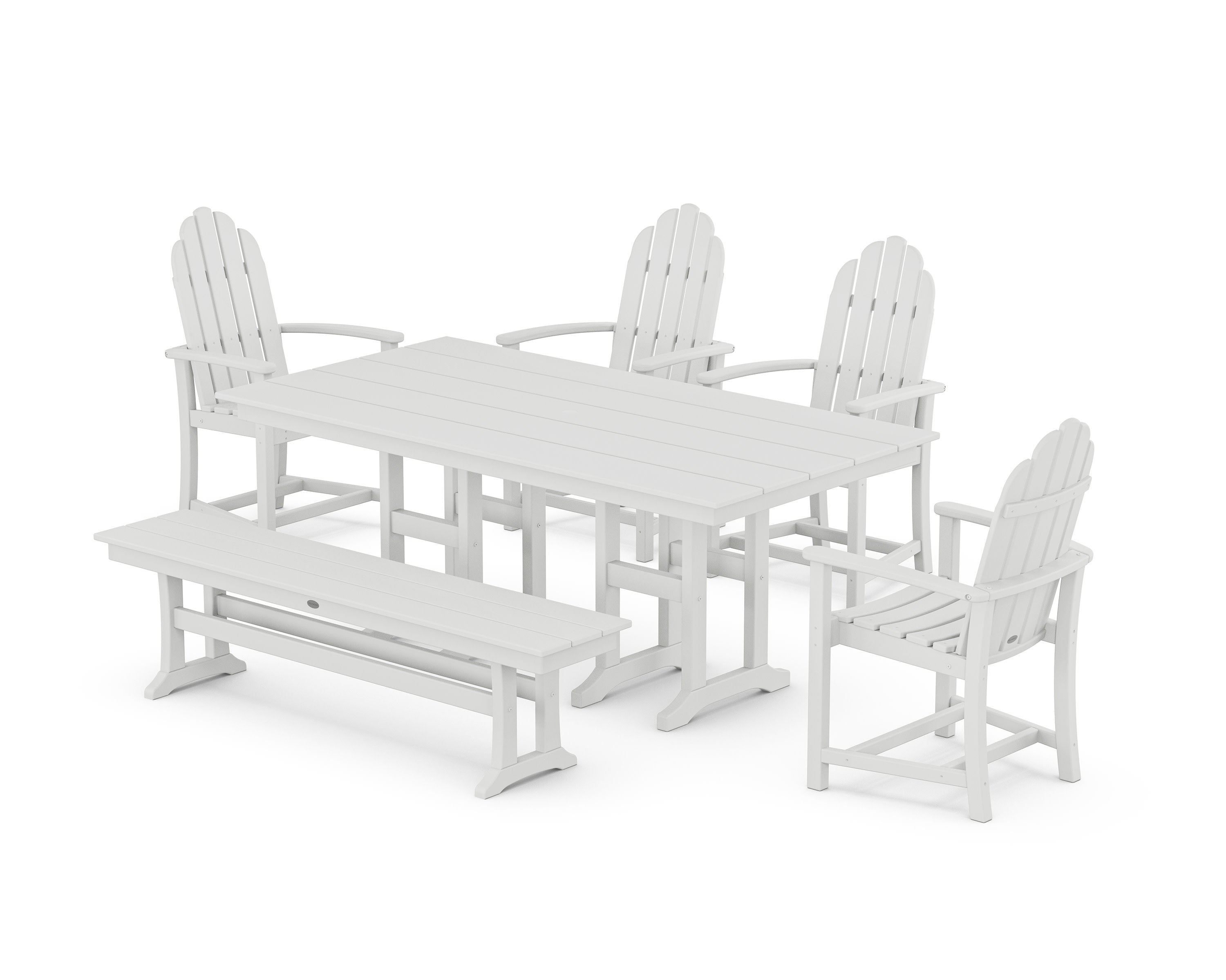Classic Adirondack 6-Piece Farmhouse Dining Set with Bench in White