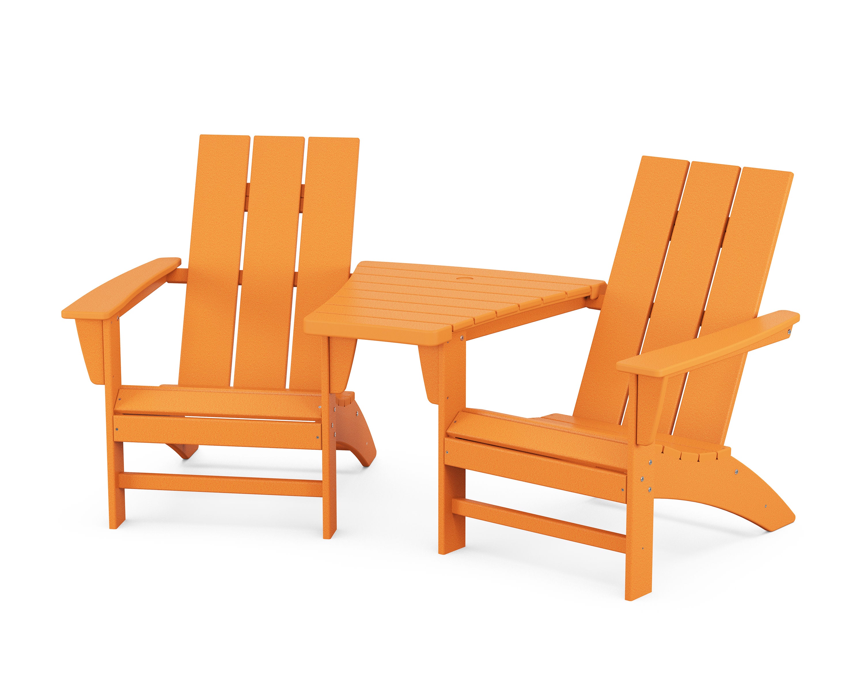 Modern 3-Piece Adirondack Set with Angled Connecting Table in Tangerine