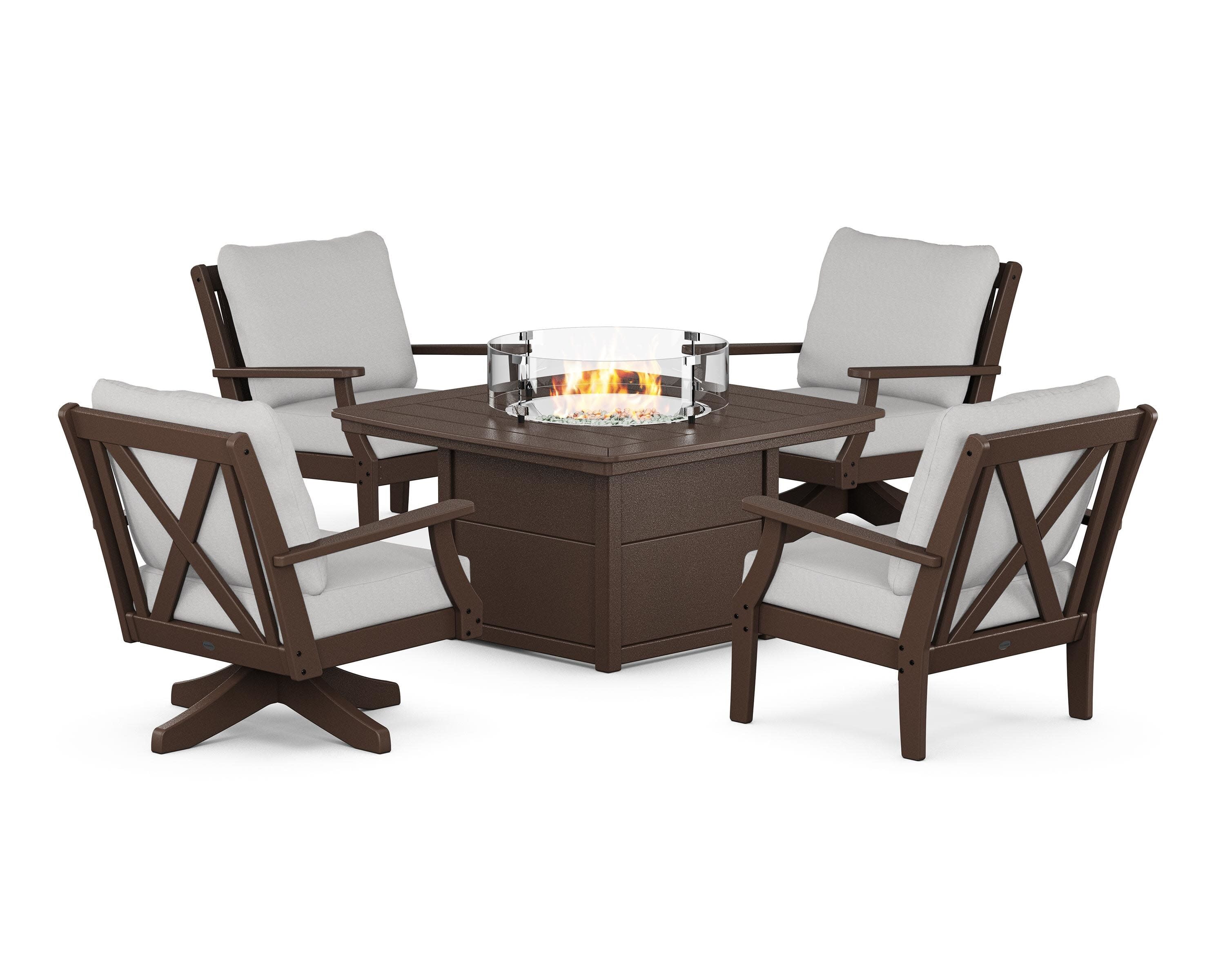 Braxton 5-Piece Deep Seating Set with Fire Table in Mahogany / Diamond in the Rough