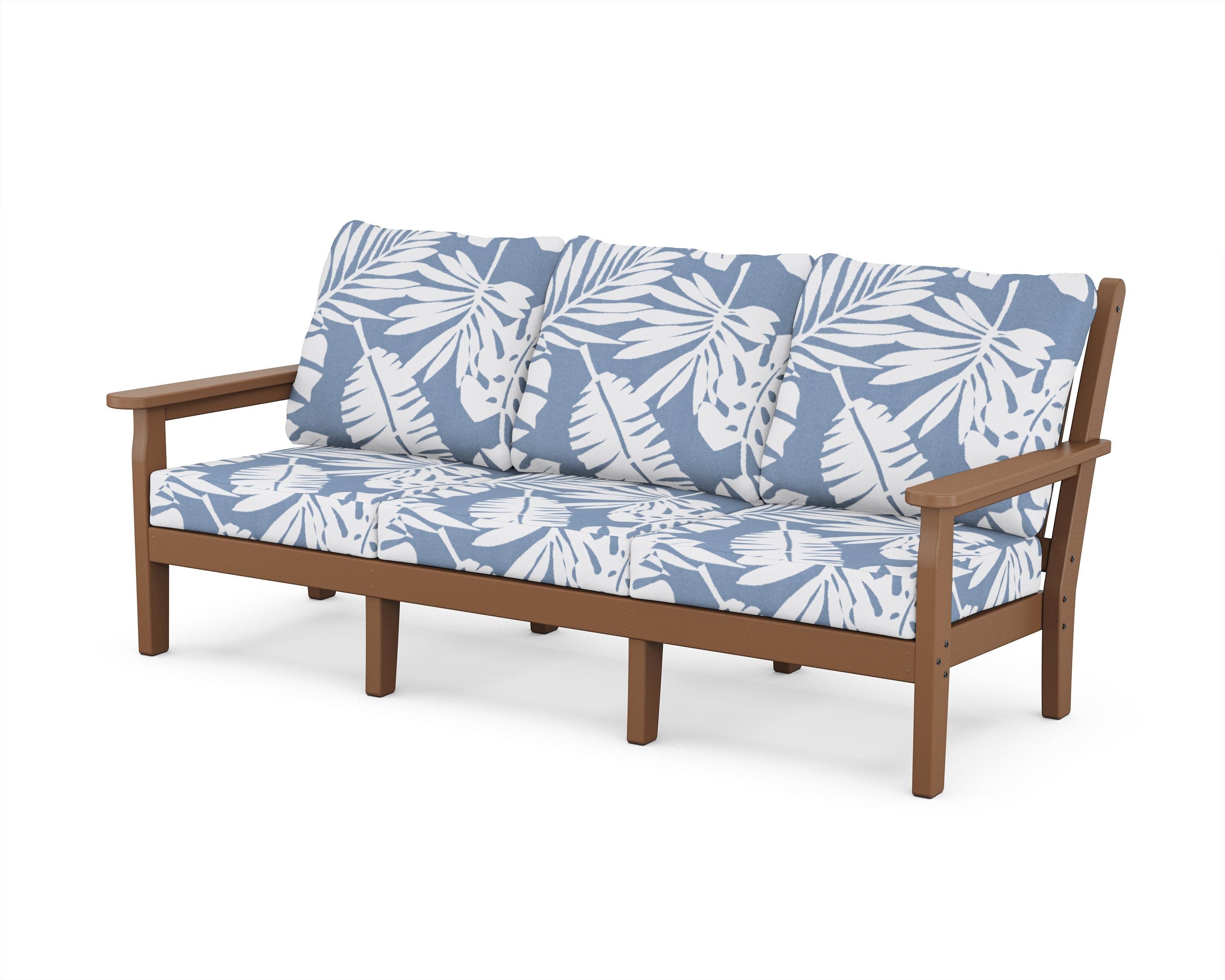 Chippendale Deep Seating Sofa in Teak / Leaf Sky Blue