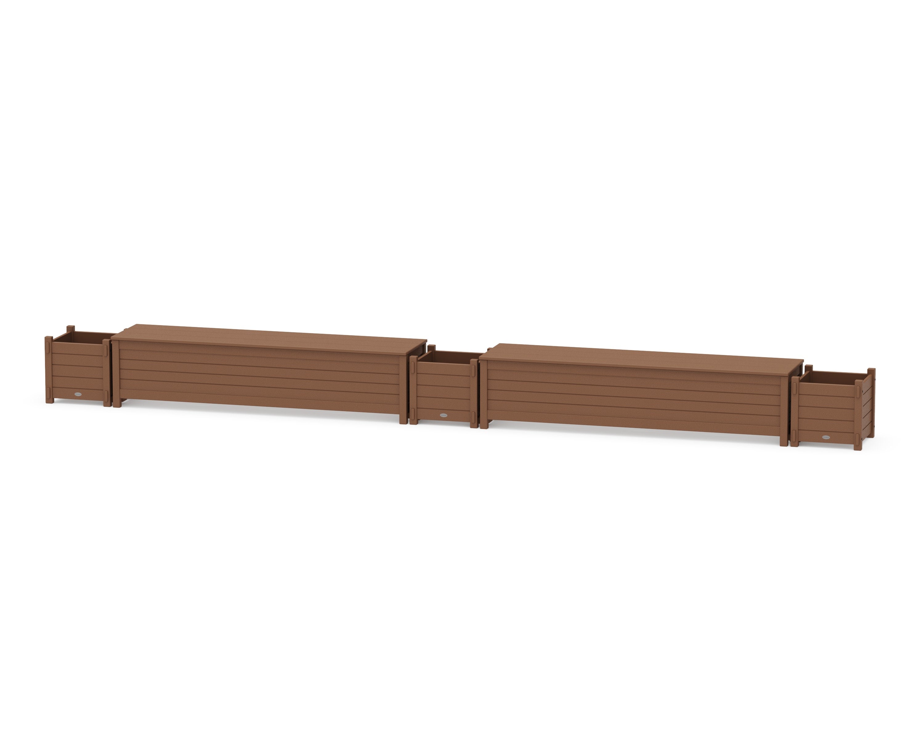 72" Nautical Straight Double Planter Storage Bench Set in Teak