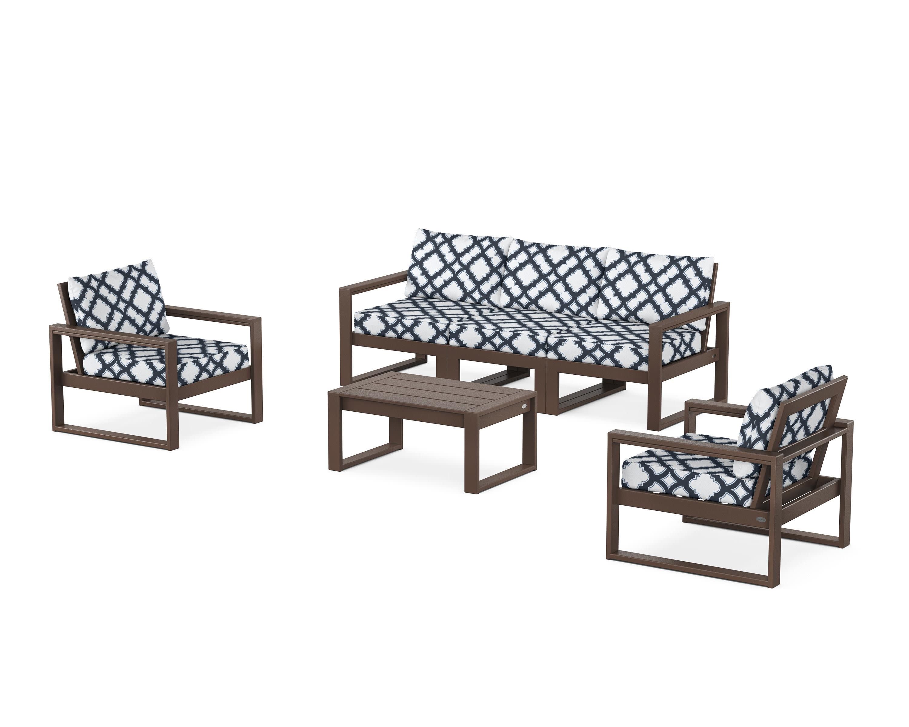 EDGE Sectional 4-Piece Deep Seating Set with Sofa in Mahogany / Trellis Marine Indigo