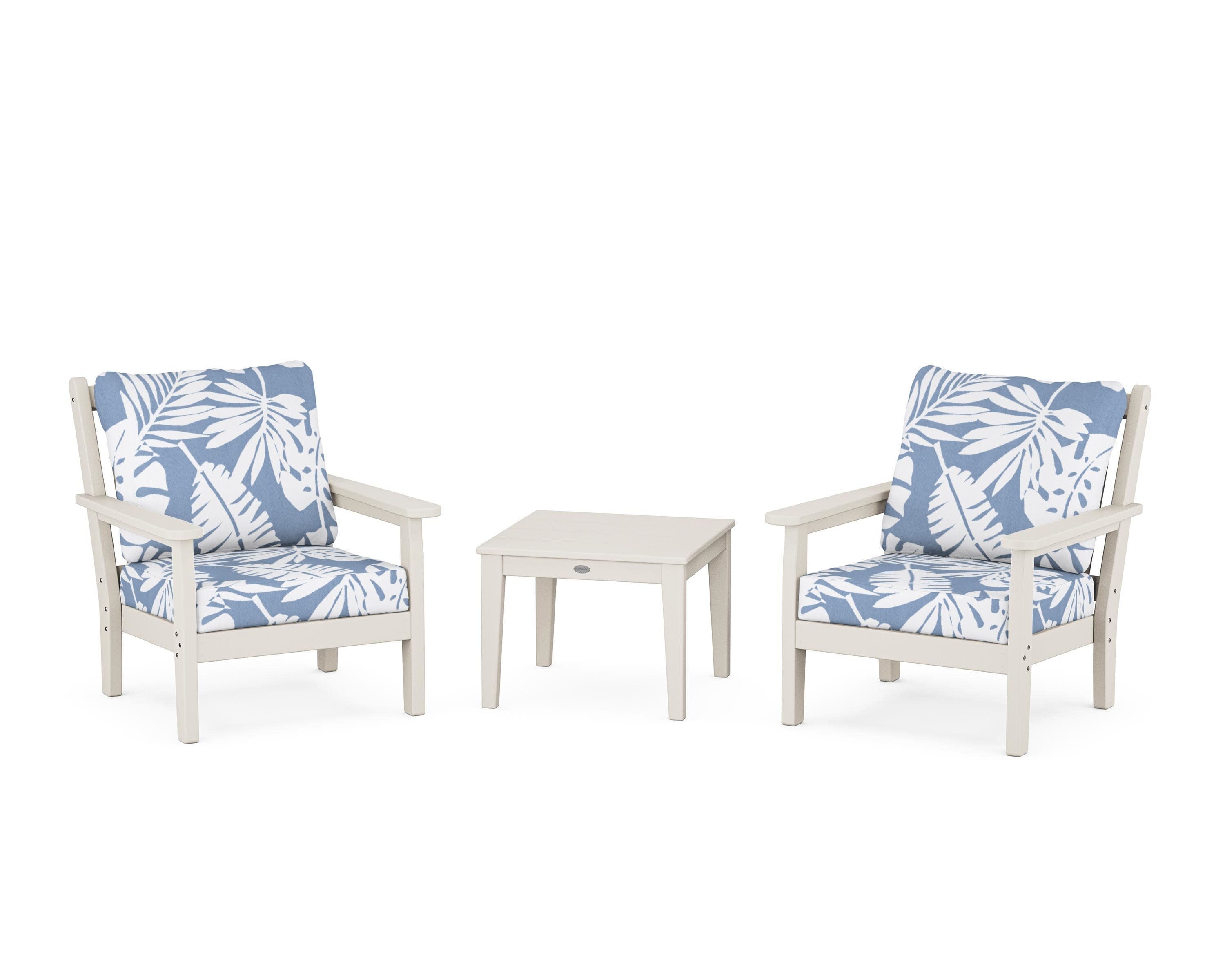 Chippendale 3-Piece Deep Seating Set in Sand / Leaf Sky Blue