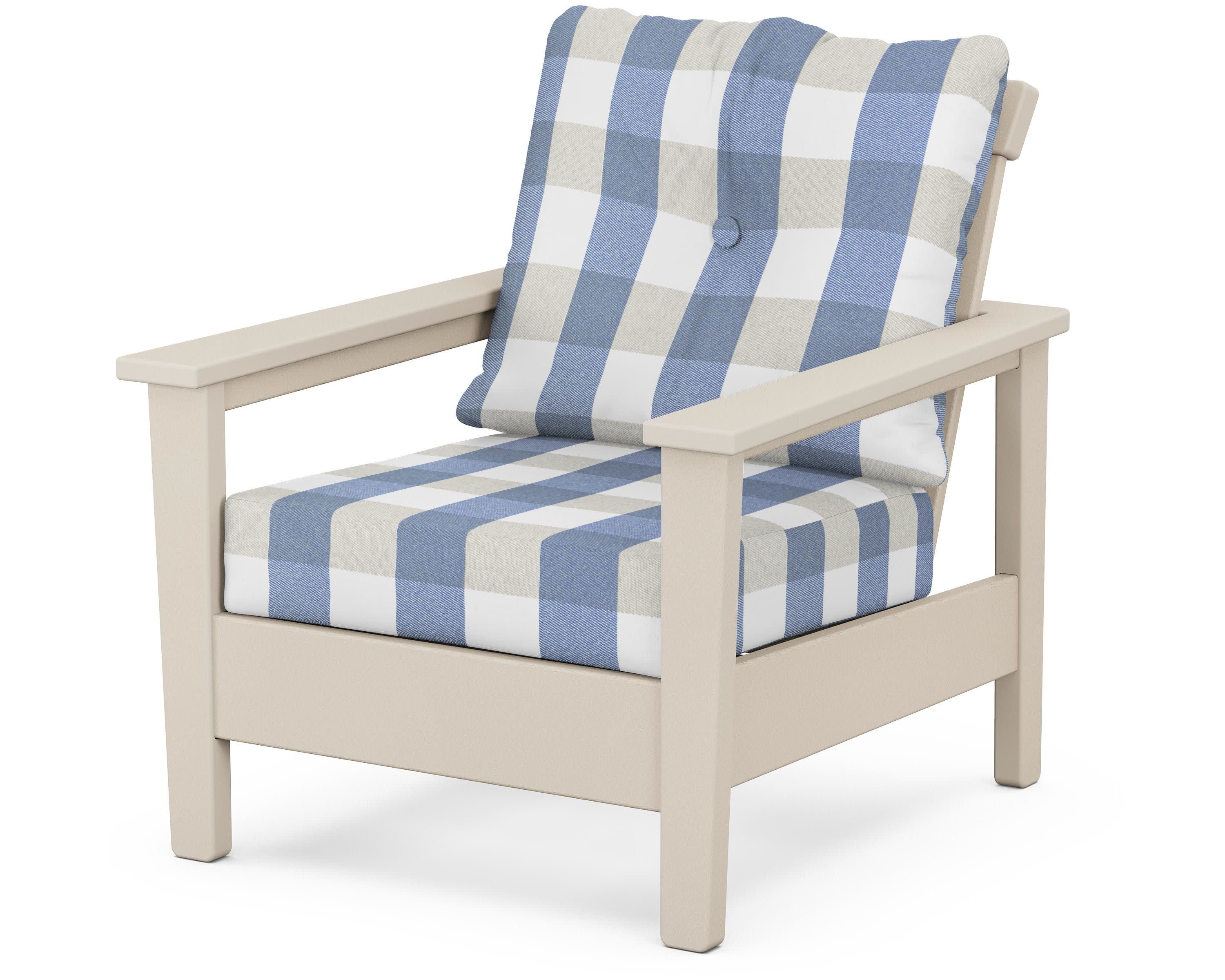 Prescott Deep Seating Chair in Sand / Buffalo Plaid Sky Blue