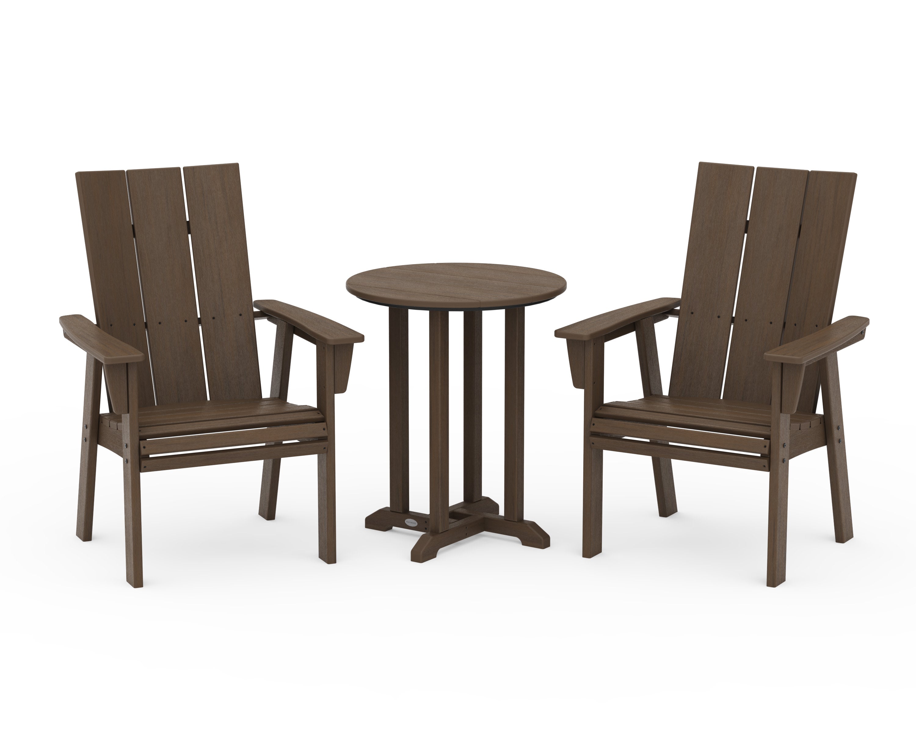 Modern Curveback Adirondack 3-Piece Round Bistro Dining Set in Kona